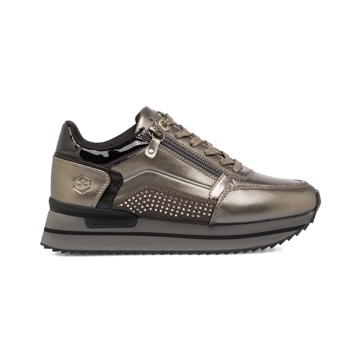 Sneakers da donna grigio metallizzato con dettagli strass Lumberjack