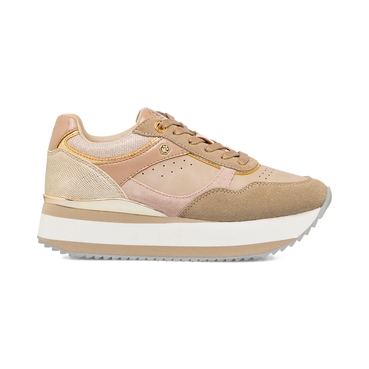 Sneakers da donna in pelle beige con logo Lumberjack
