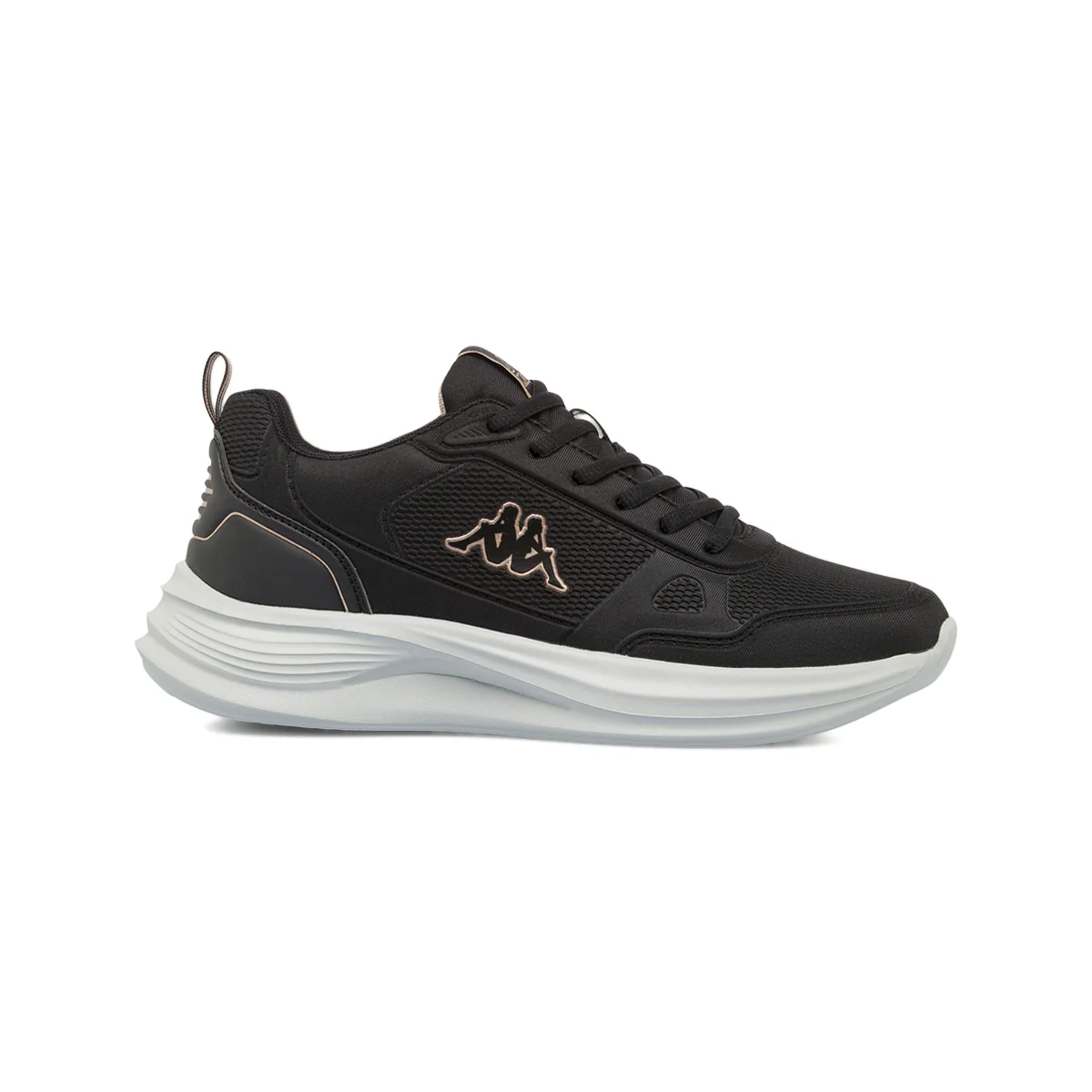 Sneakers da Donna Nere con Dettagli Beige e Suola Bianca Kappa