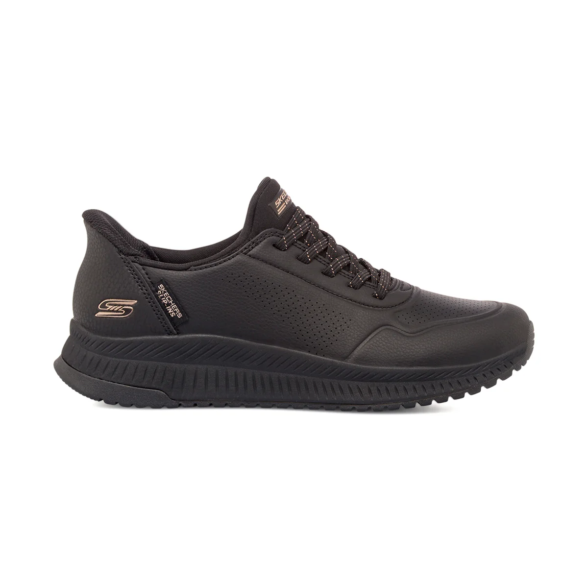 Sneakers da donna nere con dettagli oro rosa Skechers BOBS Slip-Ins