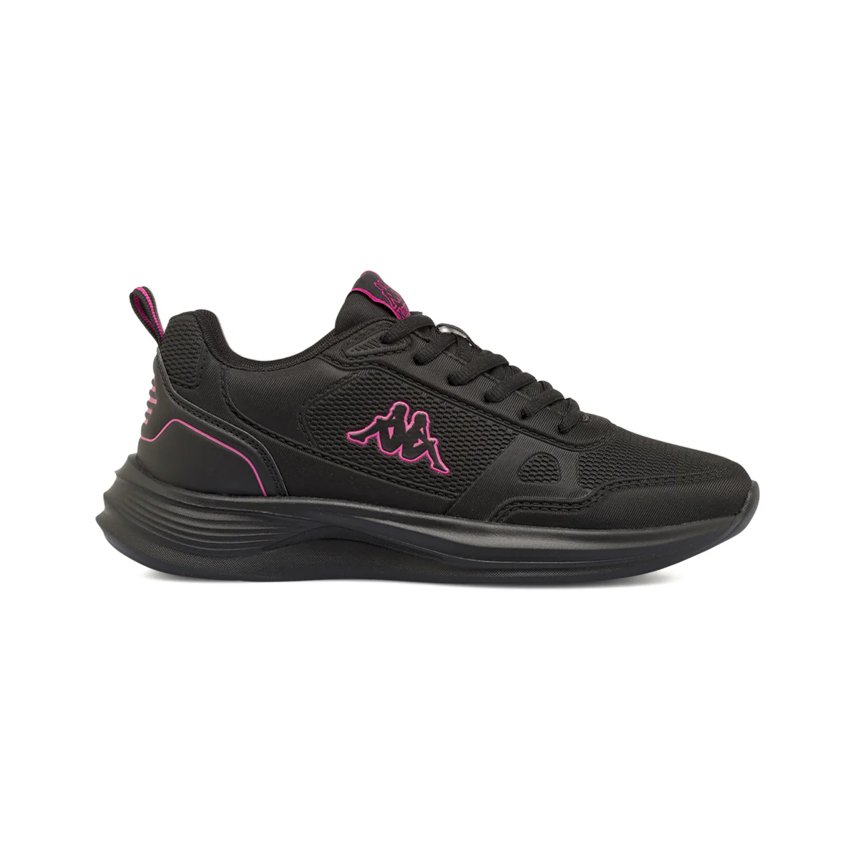 Sneakers da donna nere Kappa in tessuto traspirante con inserti fucsia
