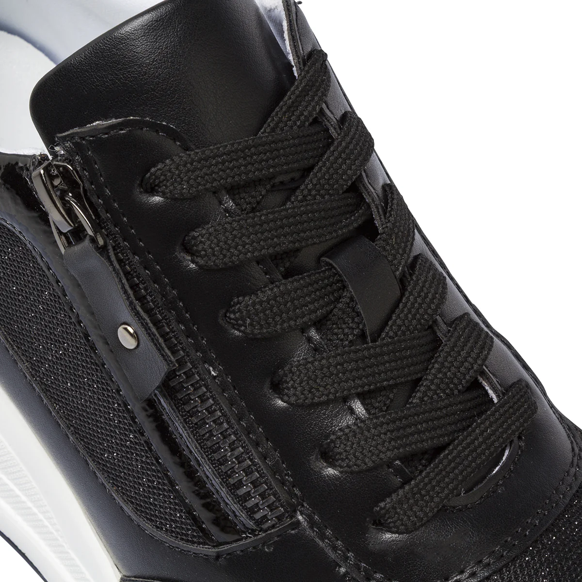 Sneakers da donna nere Lora Ferres con glitter e zeppa e zip laterale - Image 4