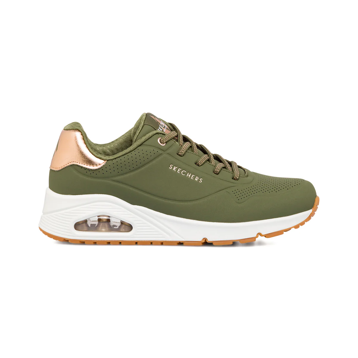 Sneakers da donna verde militare con ammortizzazione ad aria e memory foam Skechers Uno