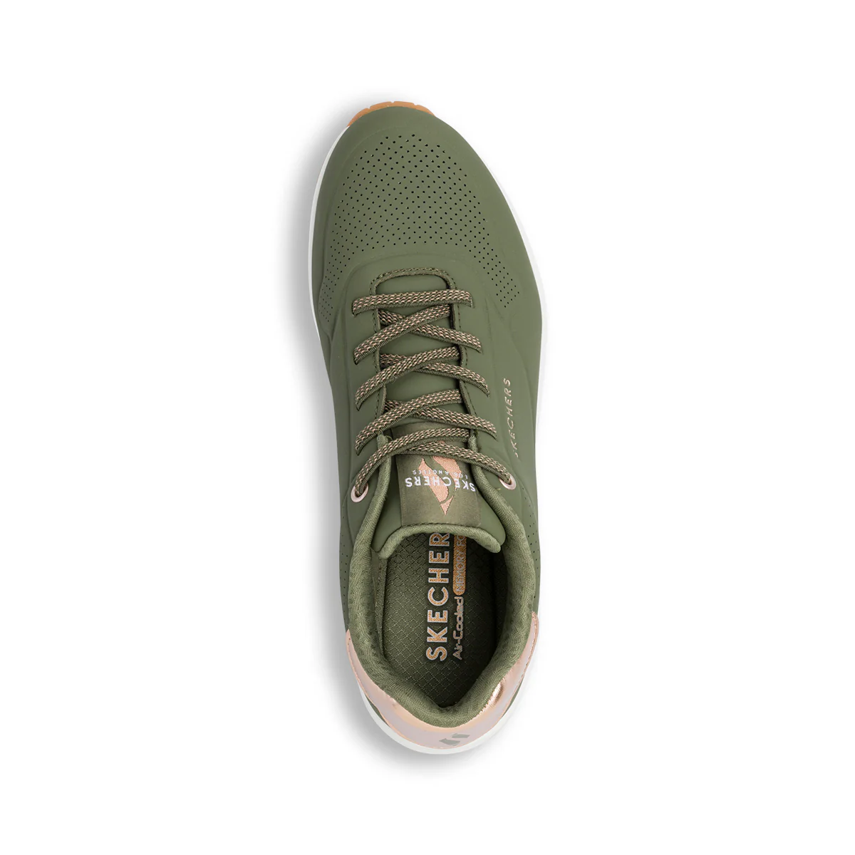 Sneakers da donna verde militare con ammortizzazione ad aria e memory foam Skechers Uno - Image 2