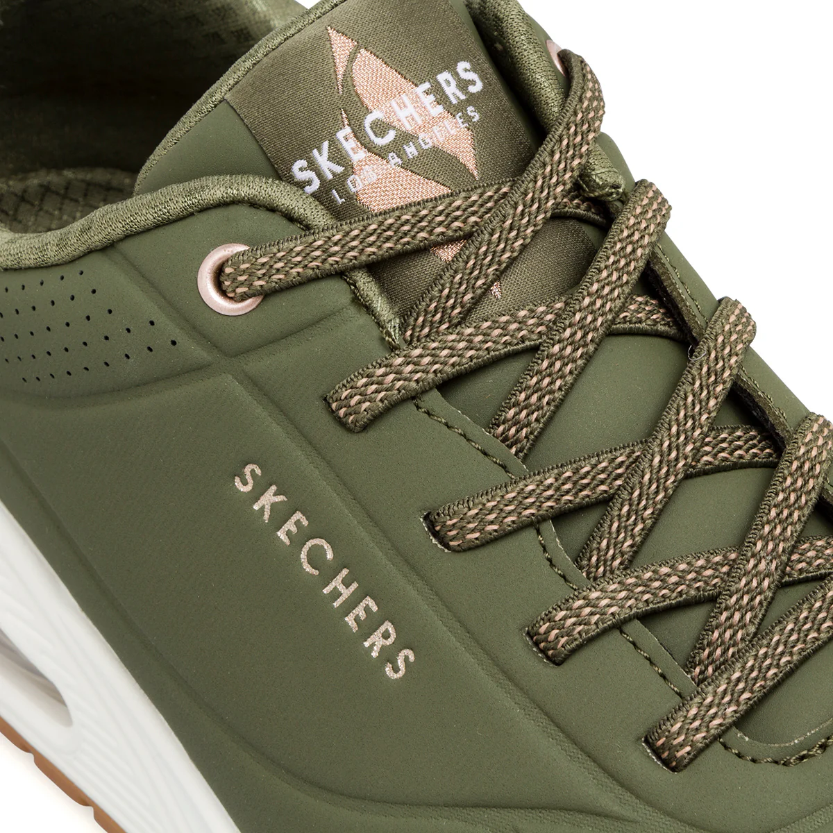 Sneakers da donna verde militare con ammortizzazione ad aria e memory foam Skechers Uno - Image 3
