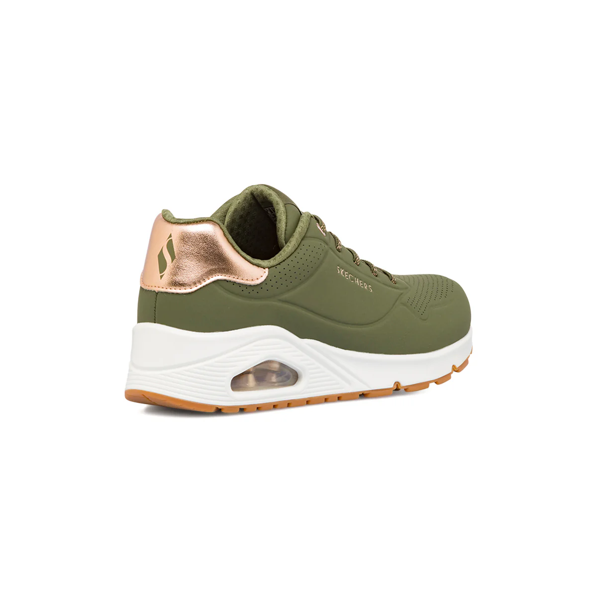 Sneakers da donna verde militare con ammortizzazione ad aria e memory foam Skechers Uno - Image 4