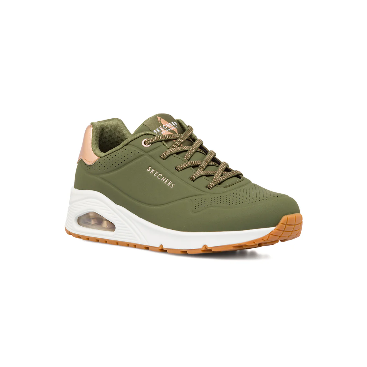 Sneakers da donna verde militare con ammortizzazione ad aria e memory foam Skechers Uno - Image 5