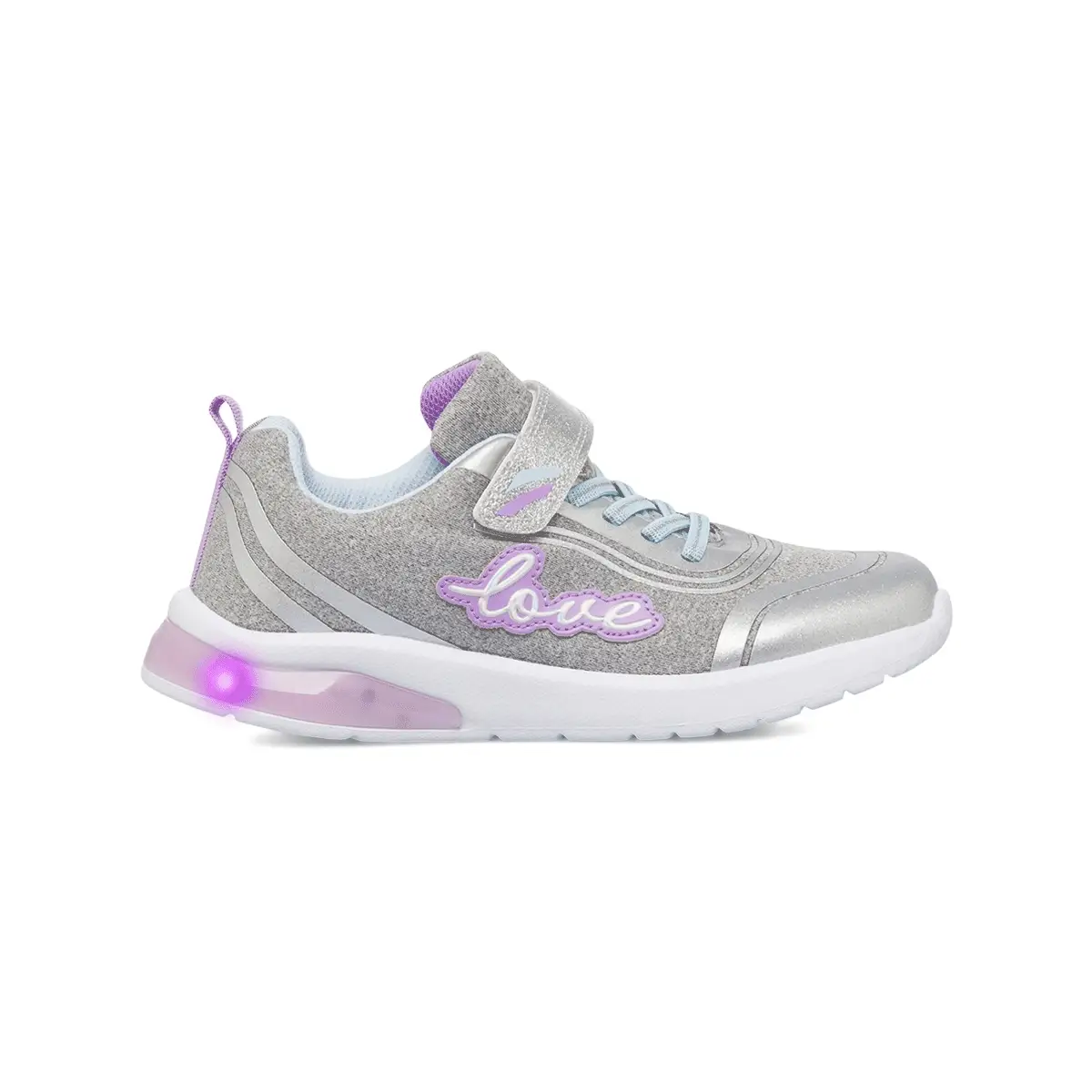 Sneakers da ragazza argento con glitter e luci Dieci Baci