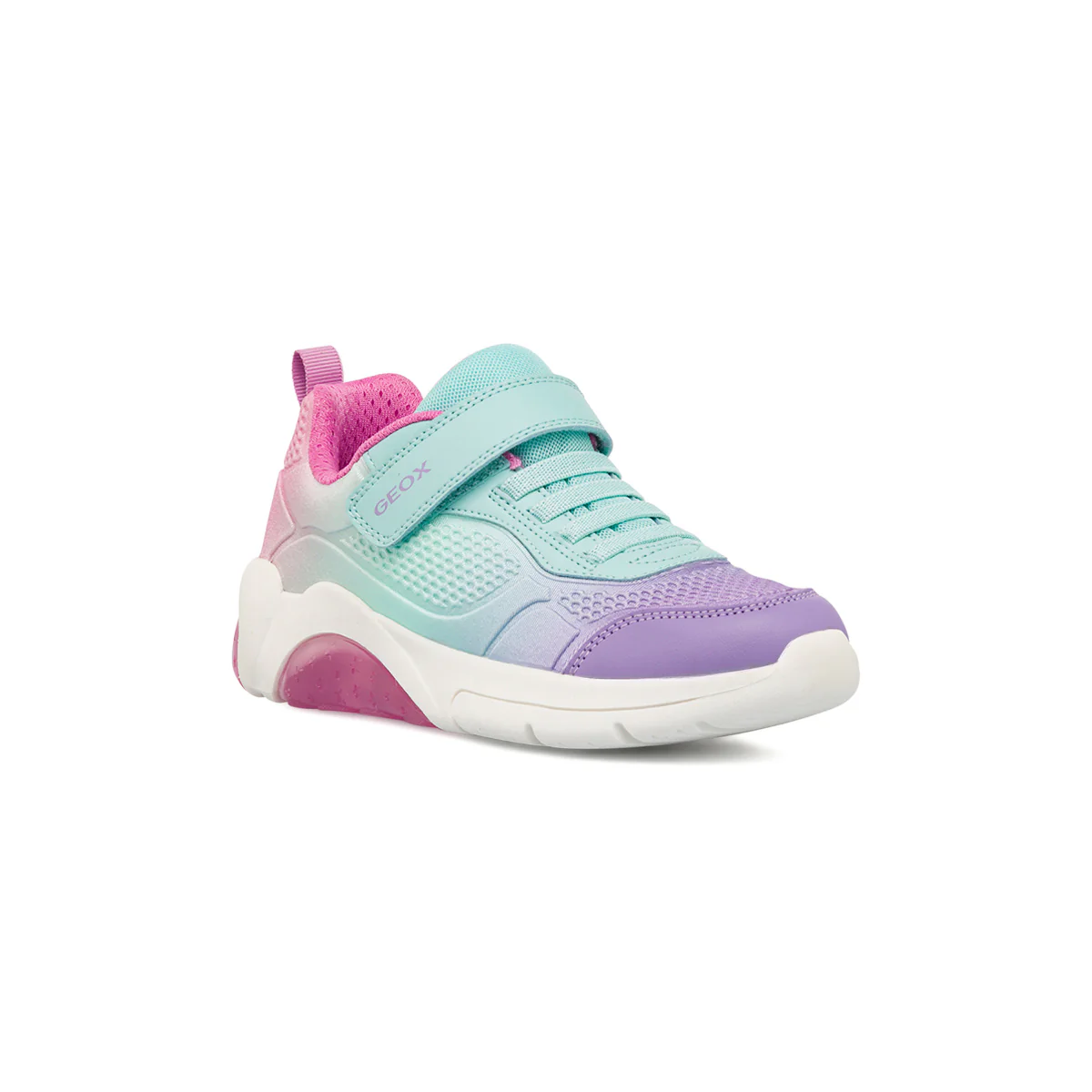 Sneakers da ragazza azzurre con dettagli rosa e viola e luci Geox - Image 2