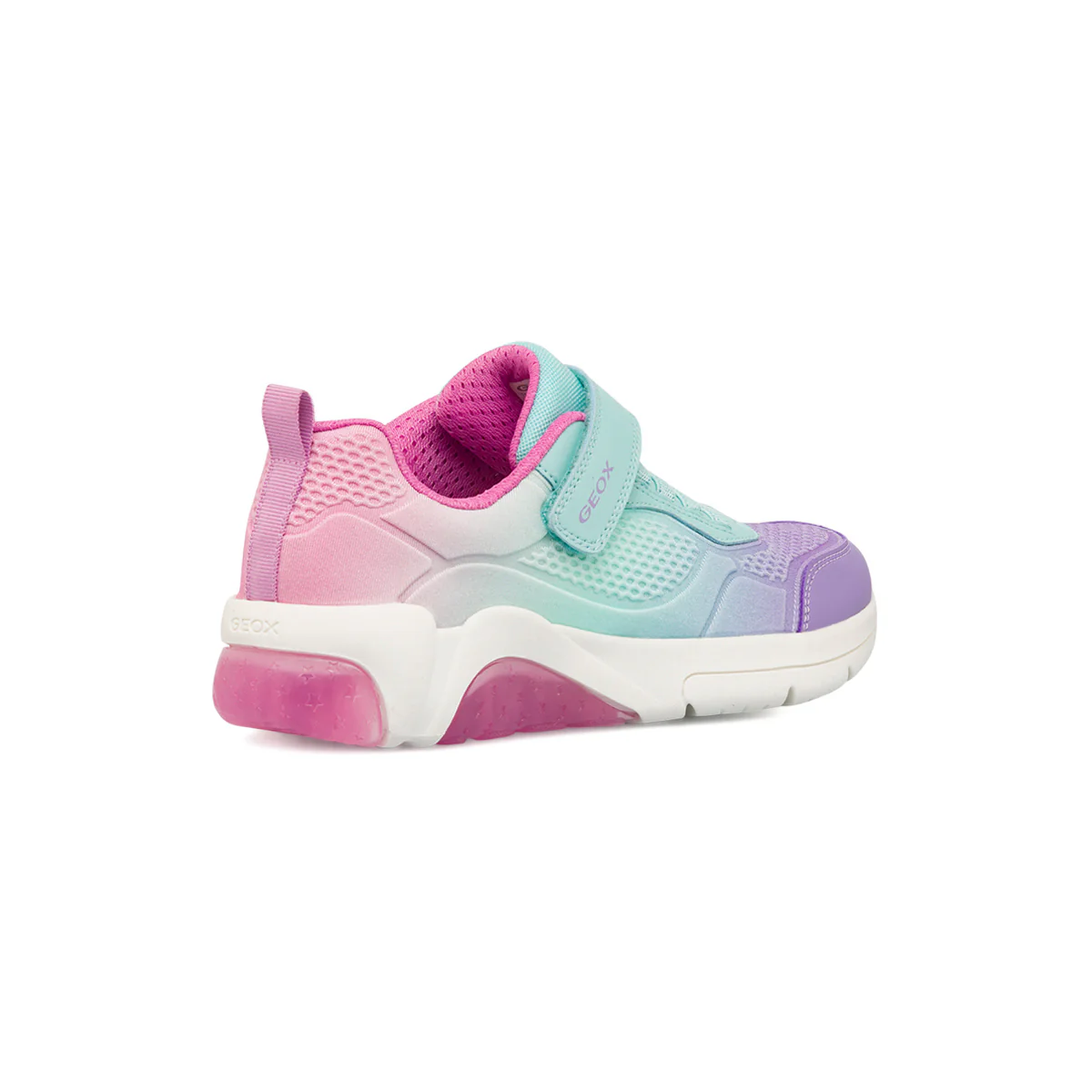 Sneakers da ragazza azzurre con dettagli rosa e viola e luci Geox - Image 3