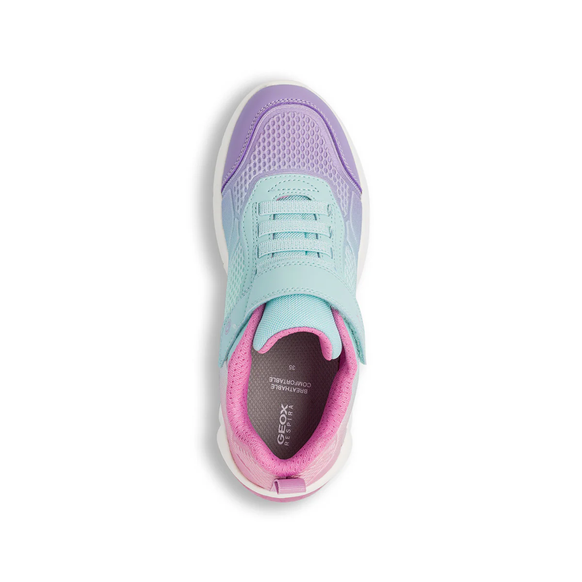 Sneakers da ragazza azzurre con dettagli rosa e viola e luci Geox - Image 5