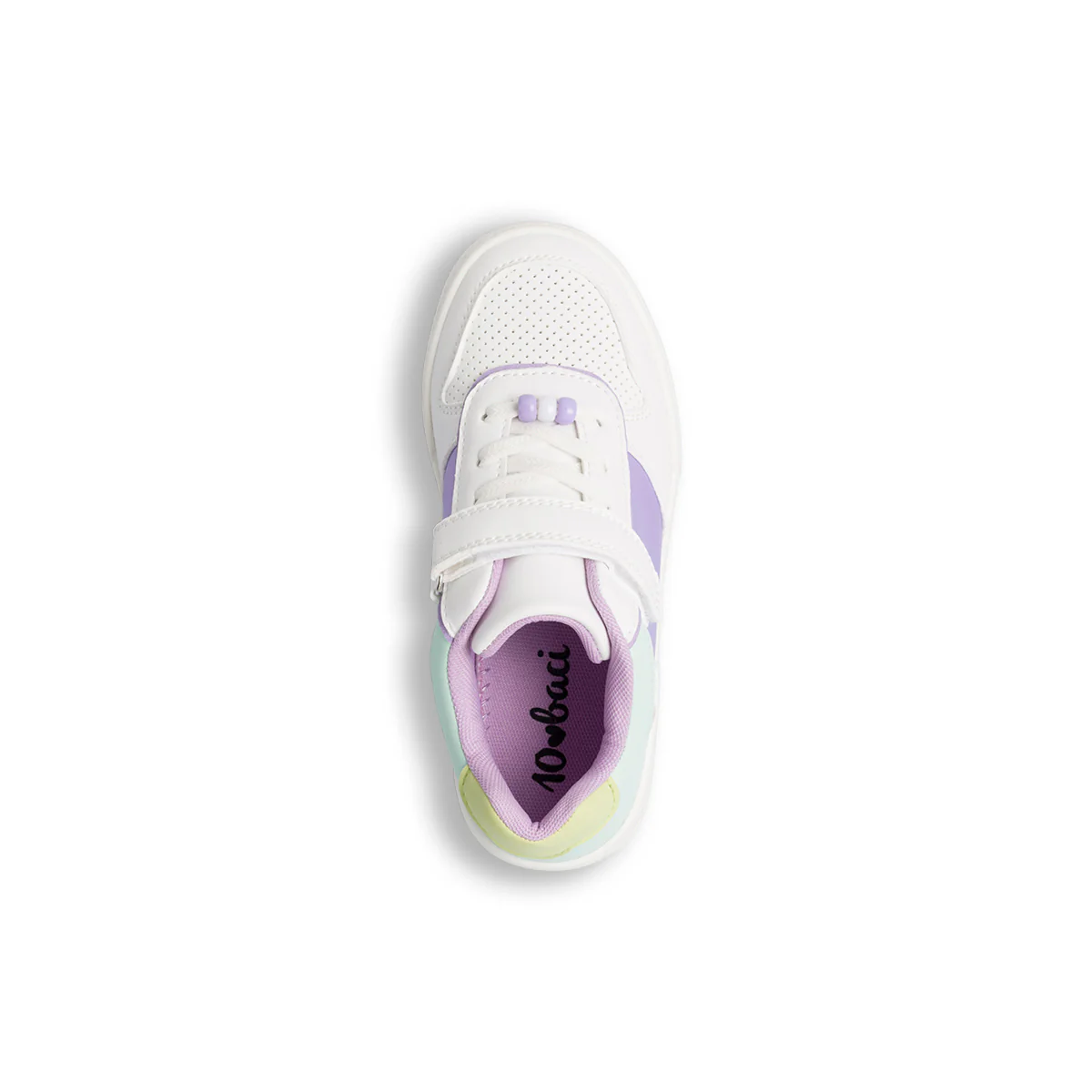Sneakers da Bambina e Ragazza Bianche con dettagli lilla verdi e gialli 10 Baci - Image 5