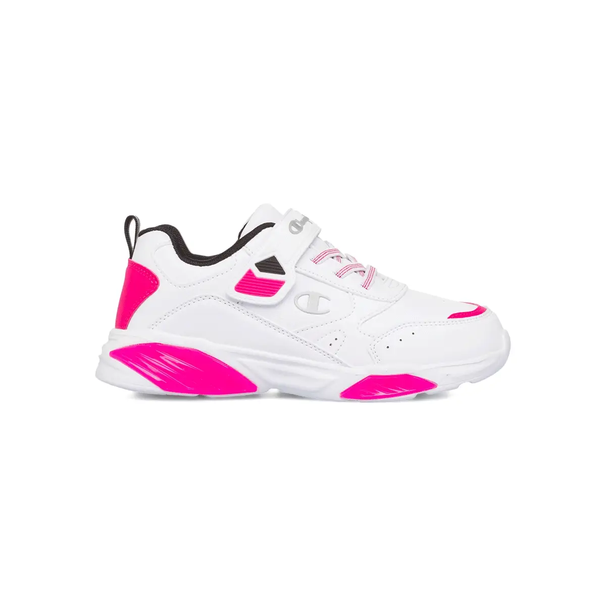 Sneakers da ragazza bianche con dettagli rosa e neri e luci nella suola Champion Wave