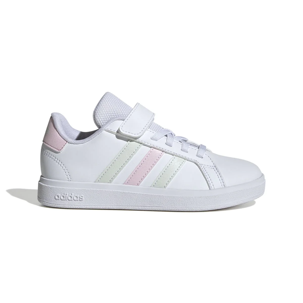 Sneakers da ragazza bianche con dettagli rosa e verdi adidas Grand Court 2.0