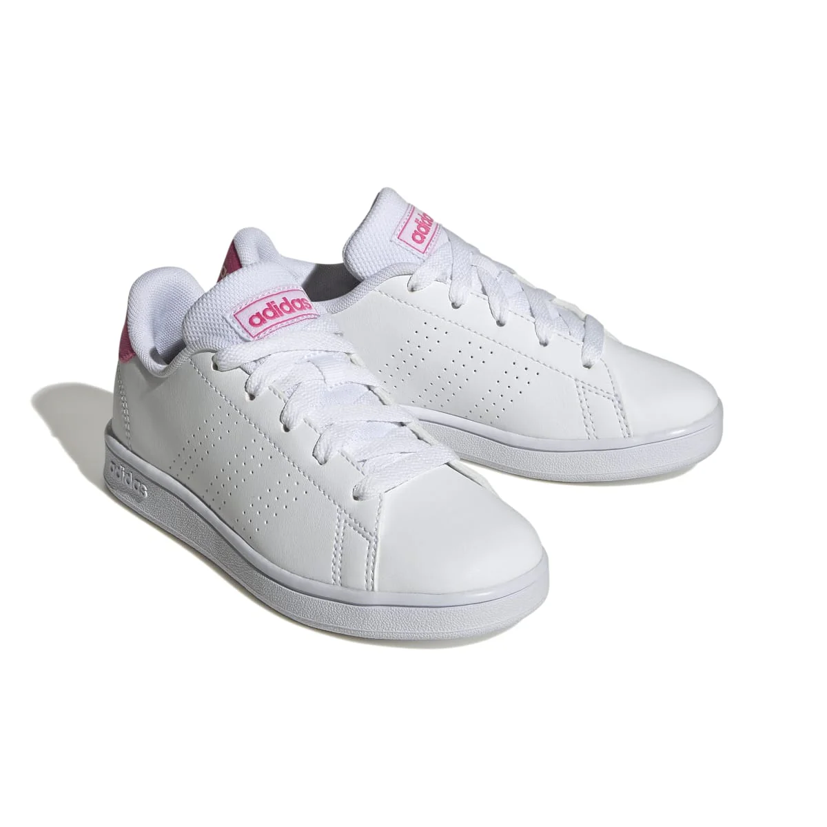 Sneakers da ragazza bianche con strisce traforate e dettagli rosa adidas Advantage K
