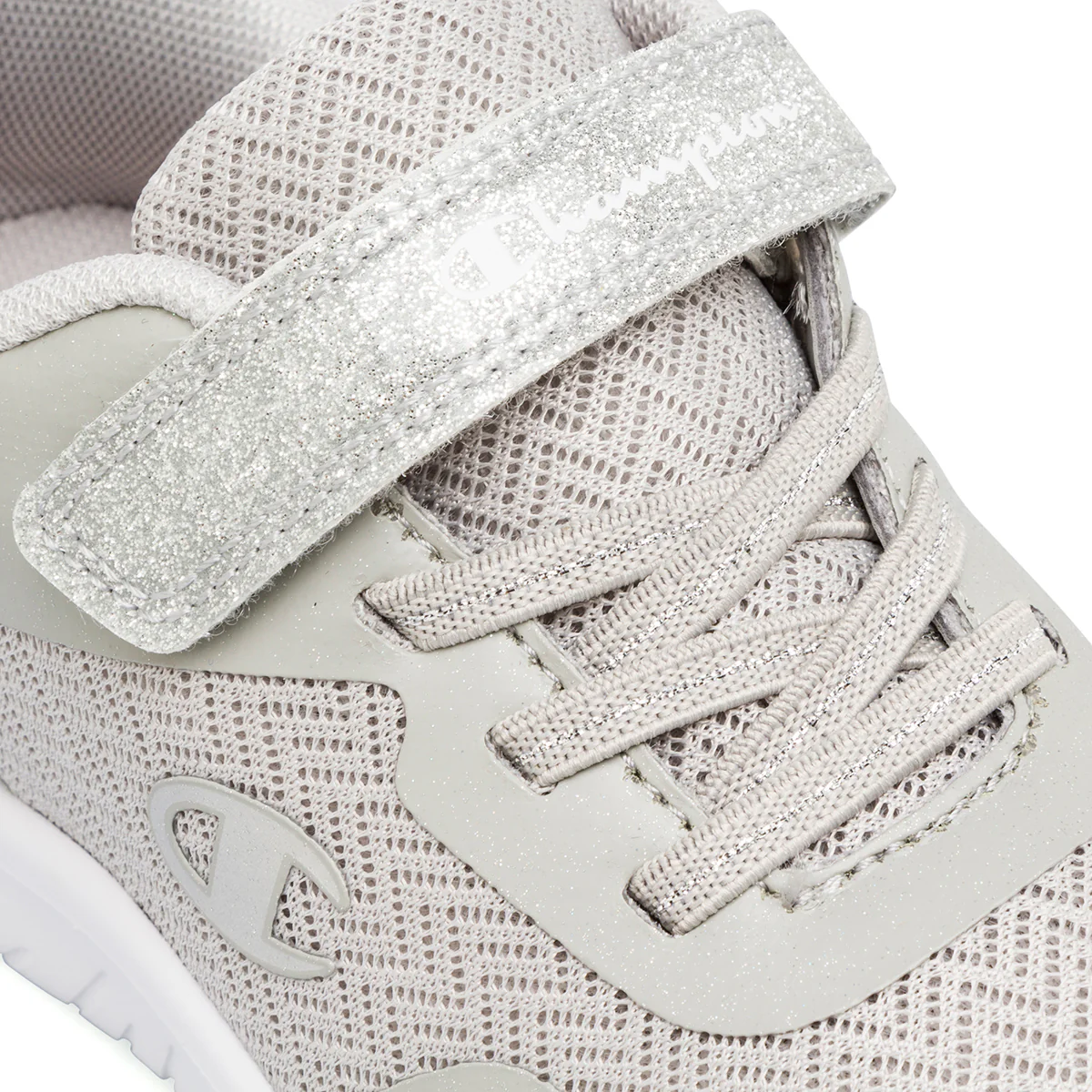 Sneakers da ragazza grigie con glitter e logo Champion Softy Evolve - Image 5