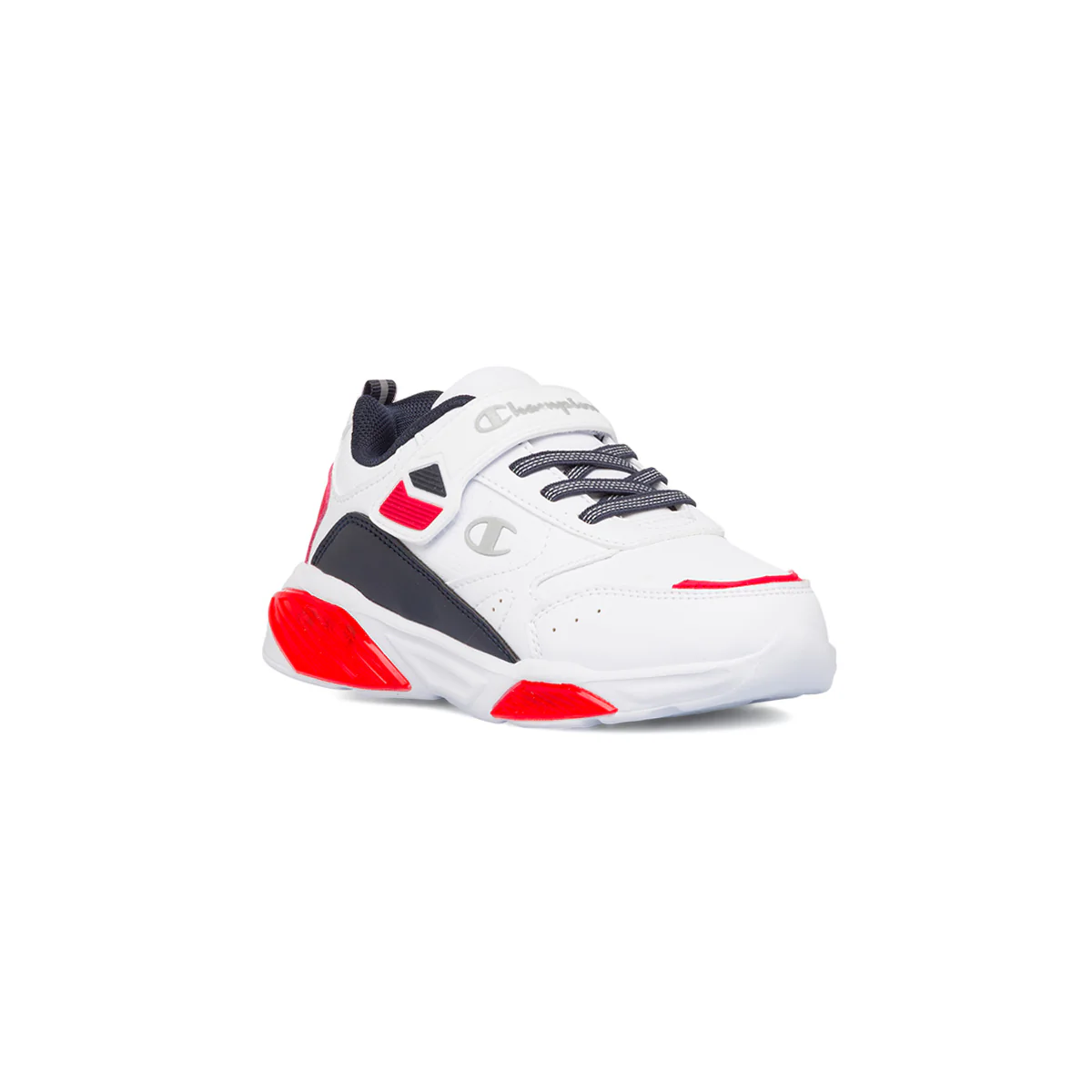 Sneakers da Ragazzo bianche con dettagli blu navy e rossi e luci nella suola Champion Wave - Image 2
