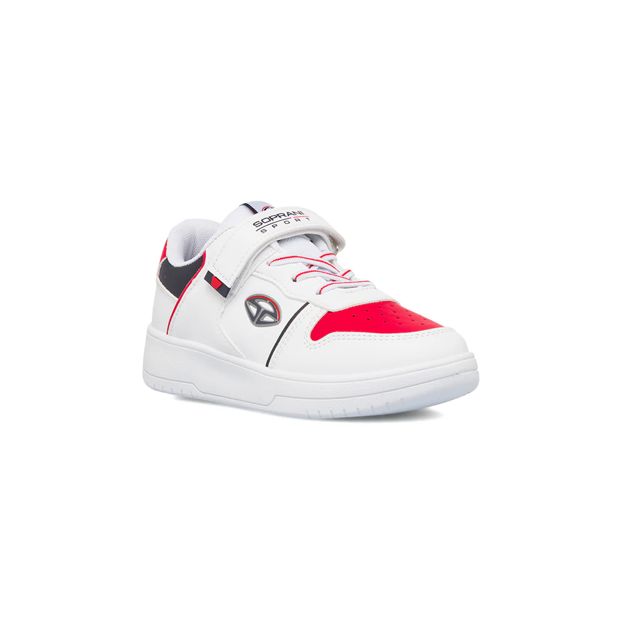 Sneakers da ragazzo bianche con dettagli rossi e blu e logo Soprani Sport - Image 2