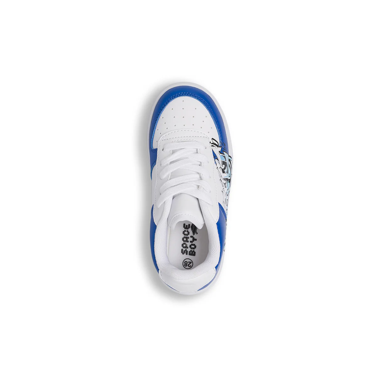 Sneakers da ragazzo bianche con graffiti blu e stampa street Space Boy - Image 5