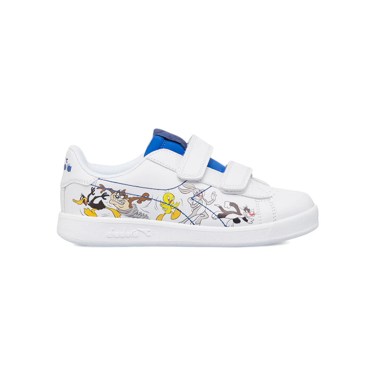 Sneakers da ragazzo bianche e blu Diadora Game con stampa Looney Tunes