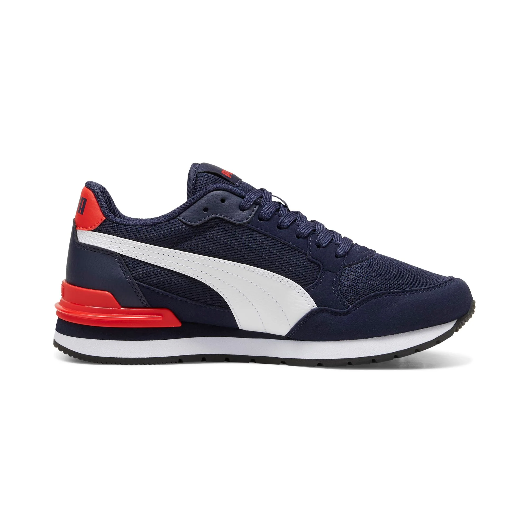Sneakers da ragazzo blu in tessuto mesh con dettagli rossi Puma Runner V4 Mesh - Image 4