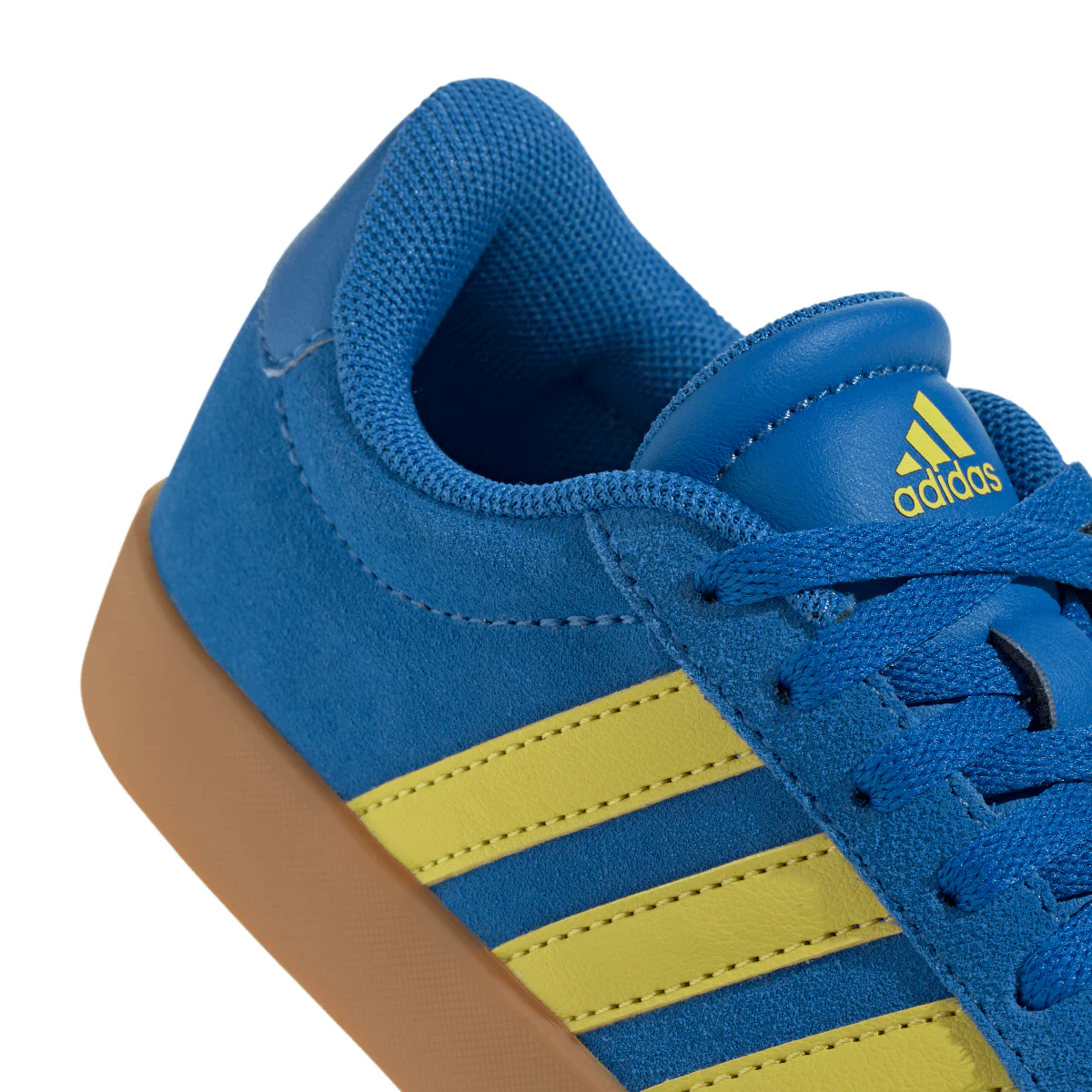 Sneakers da ragazzo e ragazza in pelle effetto scamosciato blu e gialle adidas VL Court 2.0 - Image 7