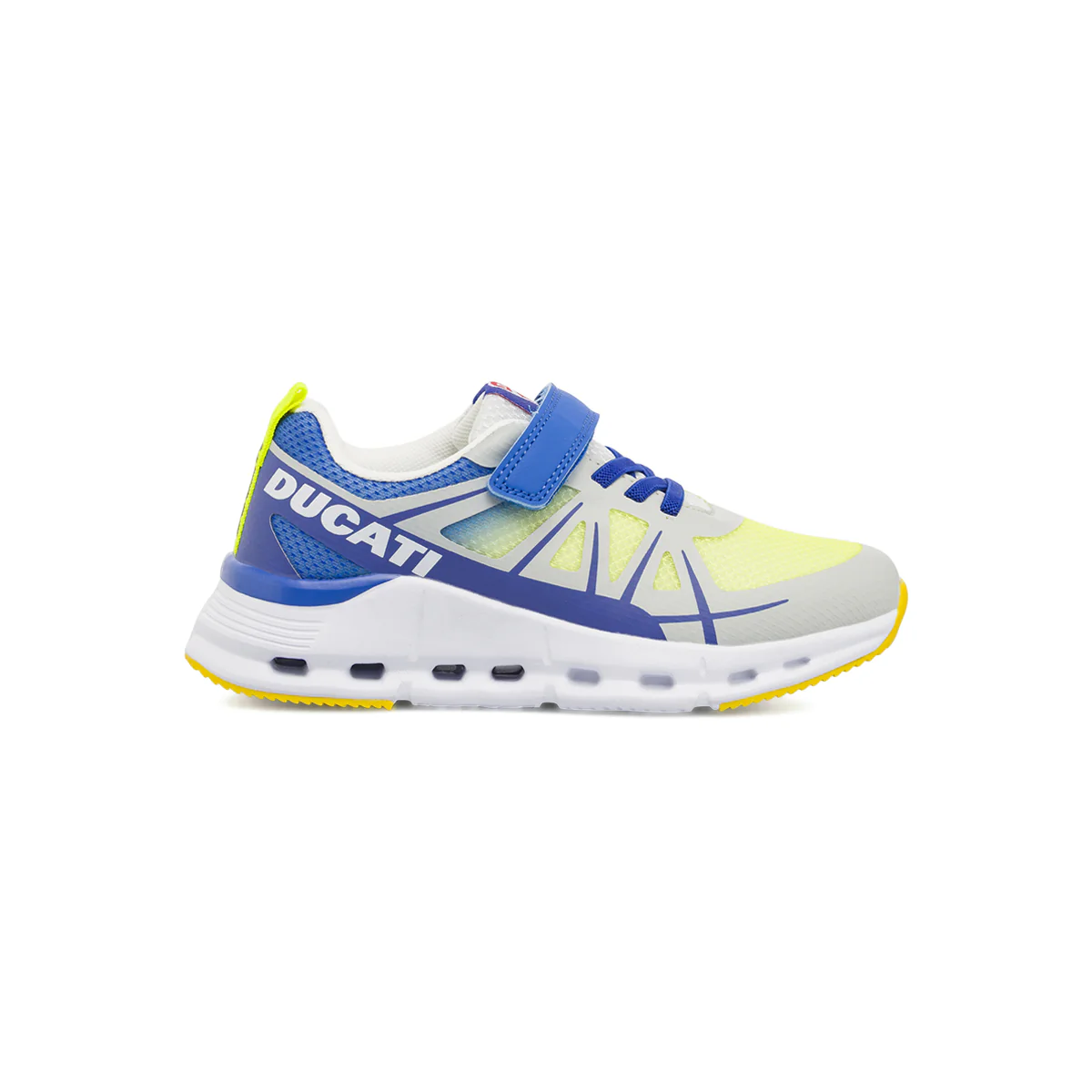 Sneakers da Ragazzo grigie e blu con strappo e lacci elastici Ducati