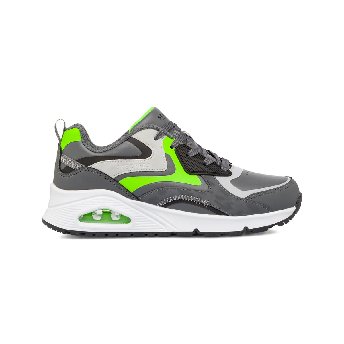 Sneakers da ragazzo grigie e verde fluo con suola ad aria Skechers Uno