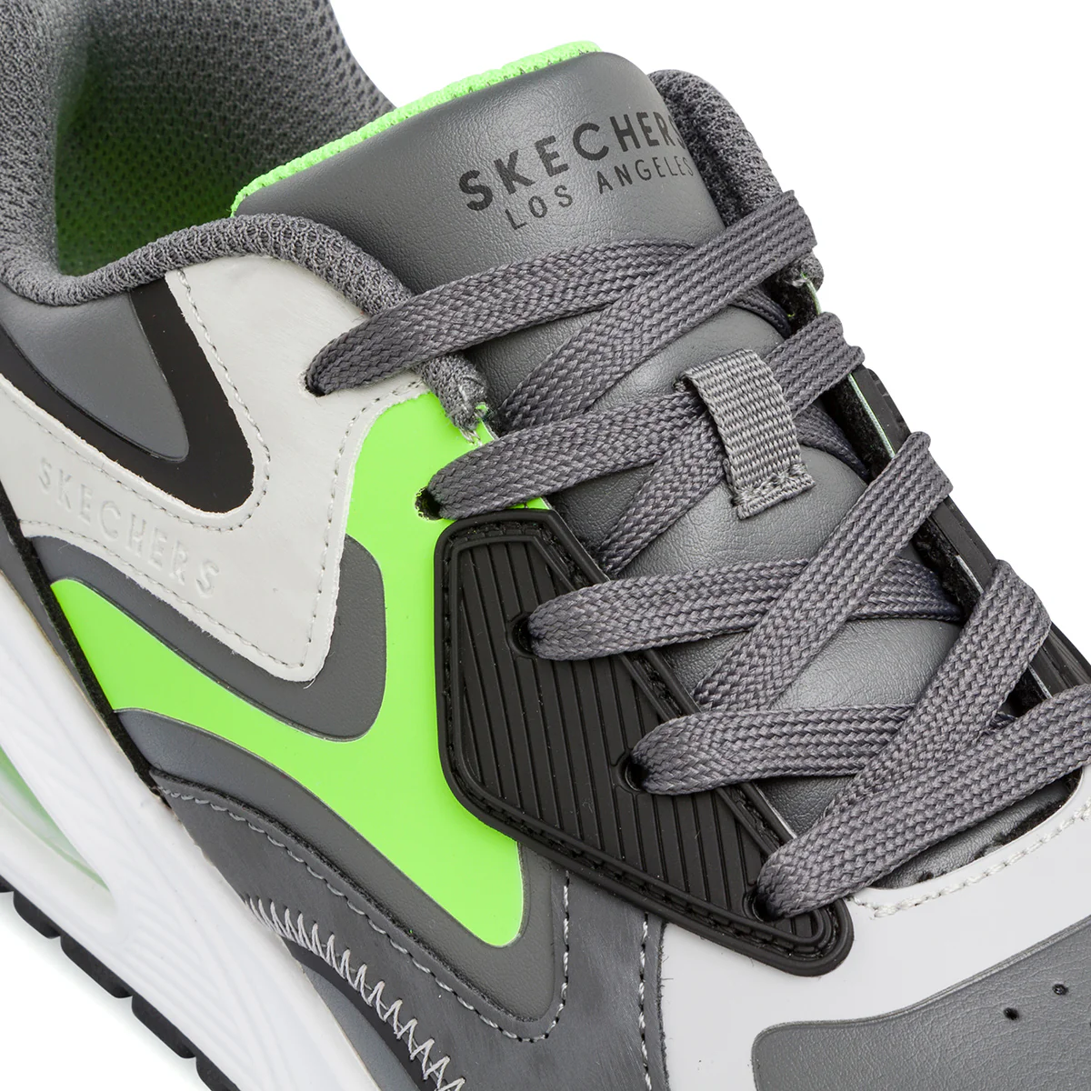 Sneakers da ragazzo grigie e verde fluo con suola ad aria Skechers Uno - Image 5