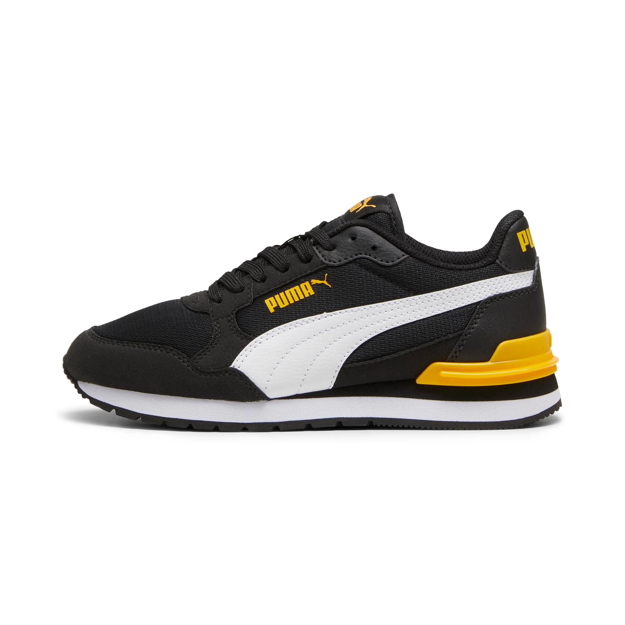 Sneakers da ragazzo nere con dettagli gialli Puma Runner V4 - Image 2