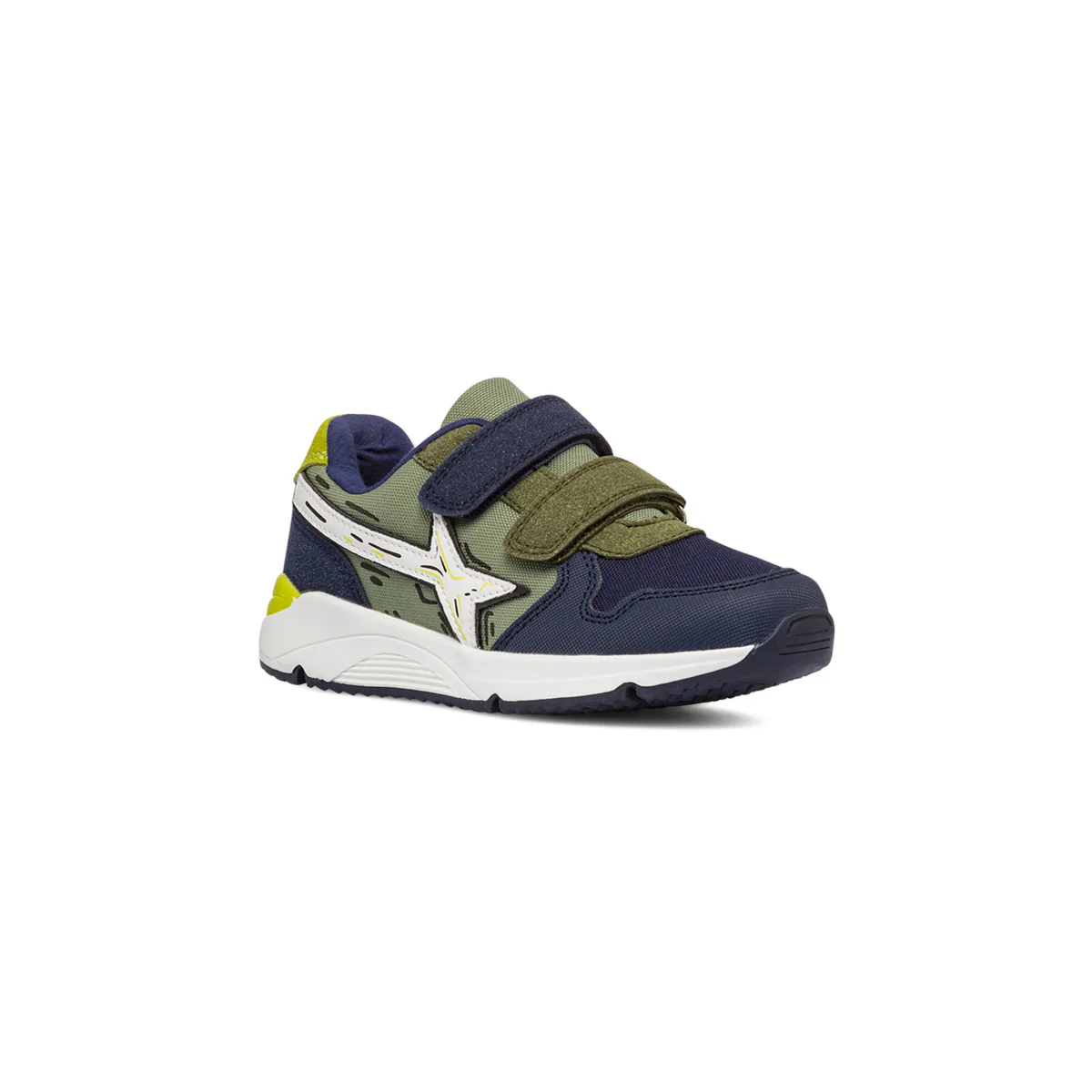 Sneakers da ragazzo verde militare e blu navy con dettagli bianchi e giallo lime Space Boy - Image 2
