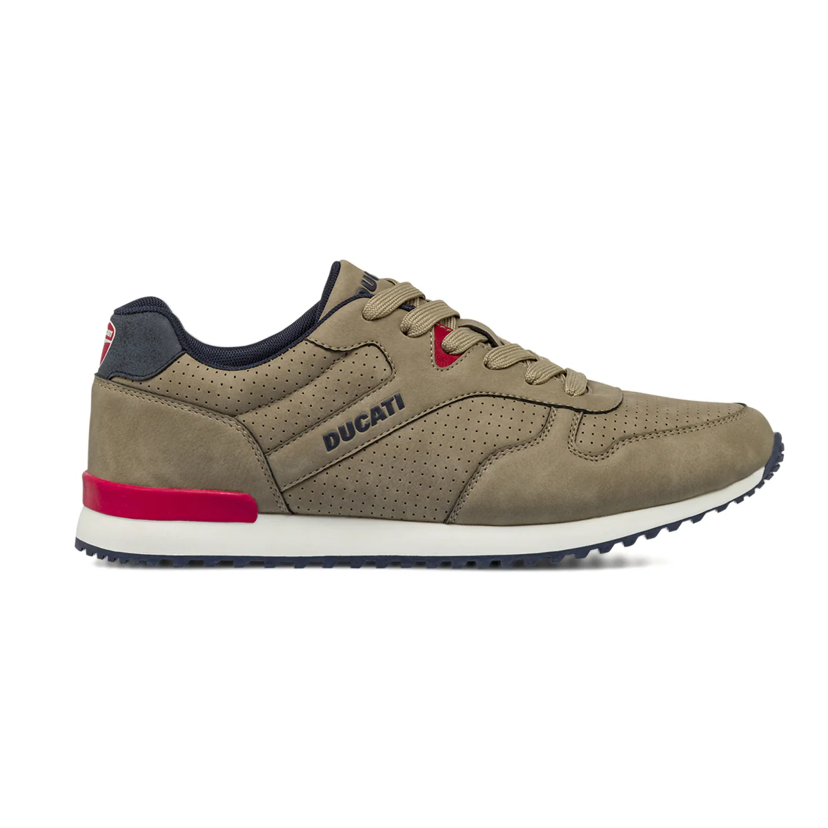 Sneakers da uomo beige Ducati con dettagli rossi e micro-perforazioni