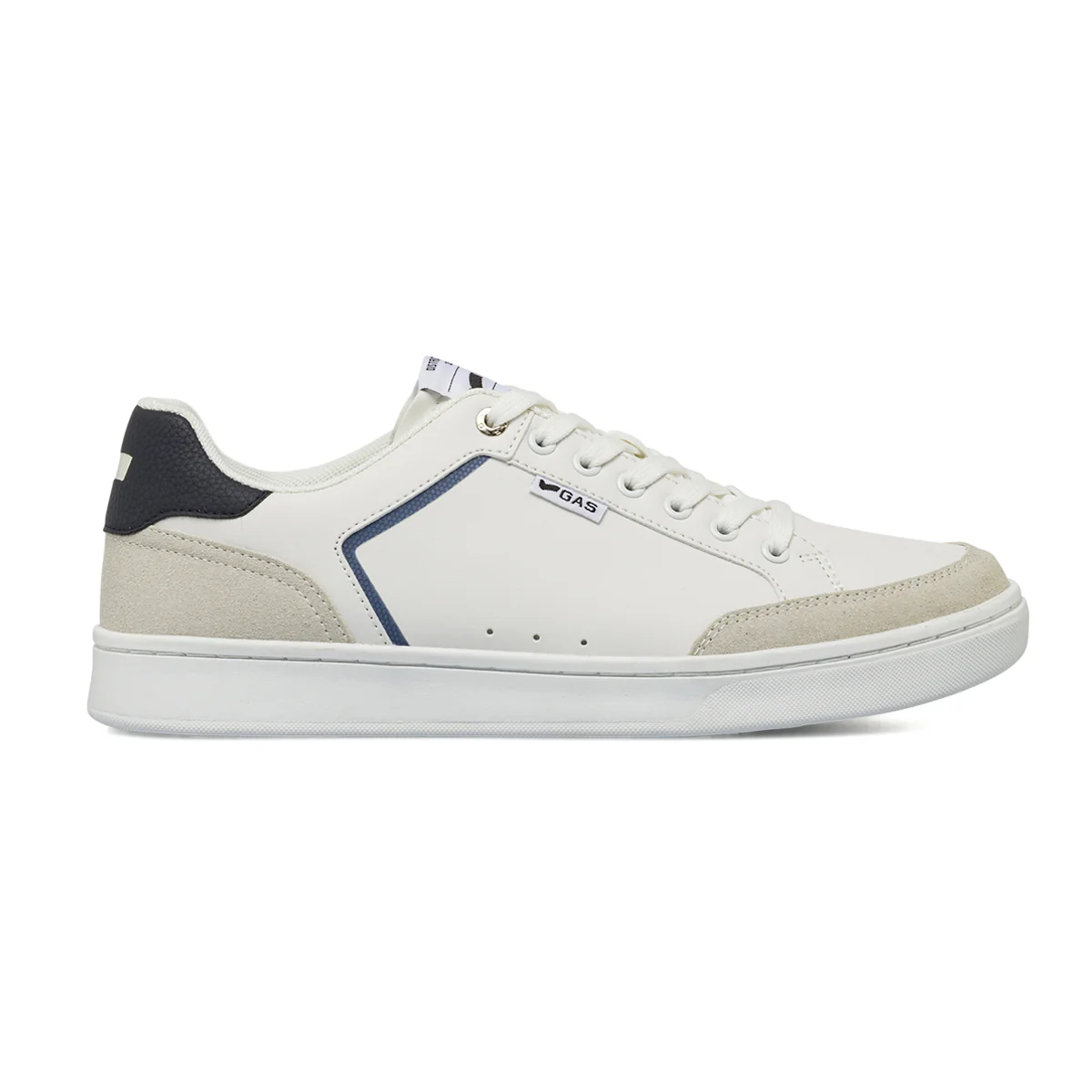 Sneakers da uomo bianche con dettagli blu e inserti grigi Gas