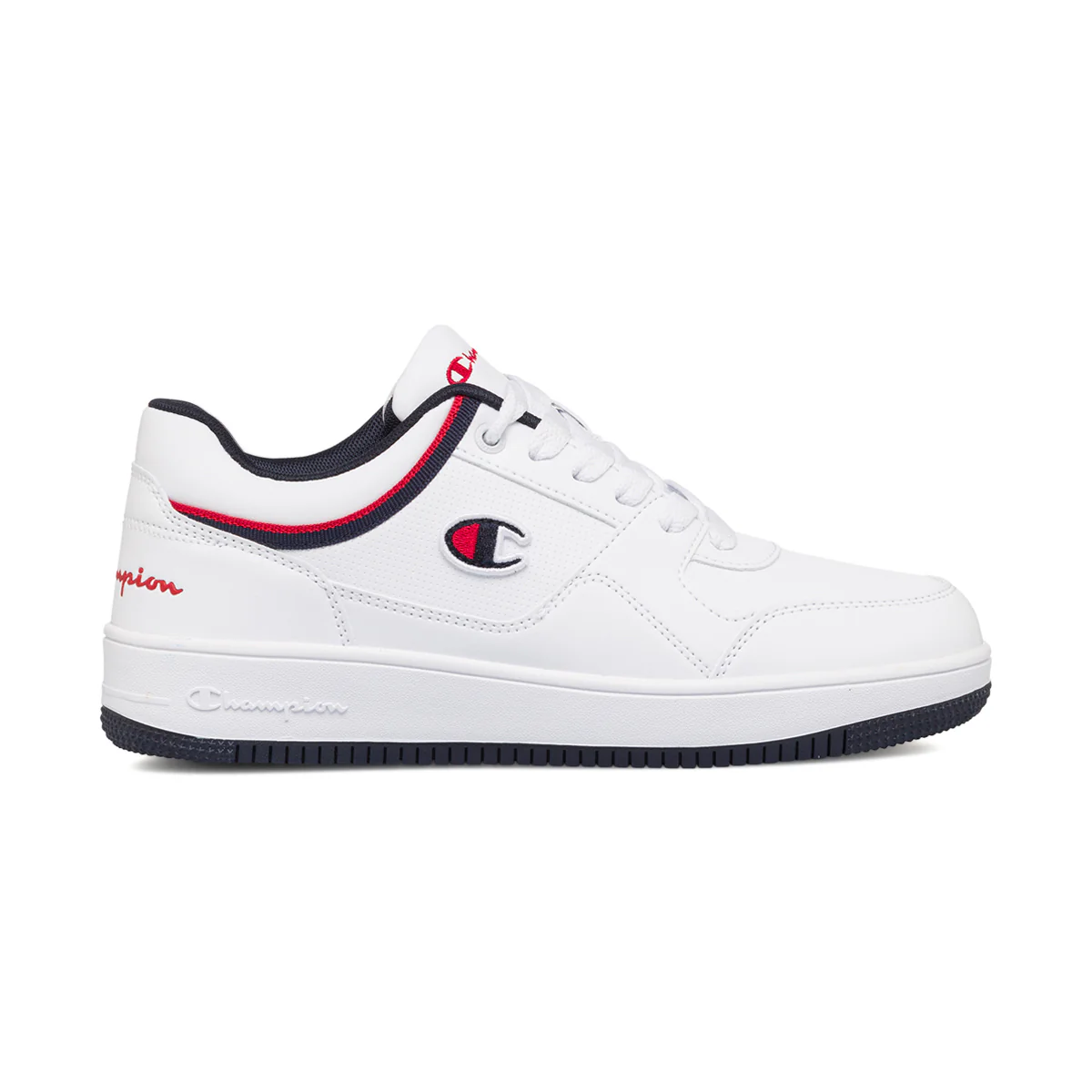 Sneakers da uomo bianche con dettagli rossi e neri e logo Champion RD18
