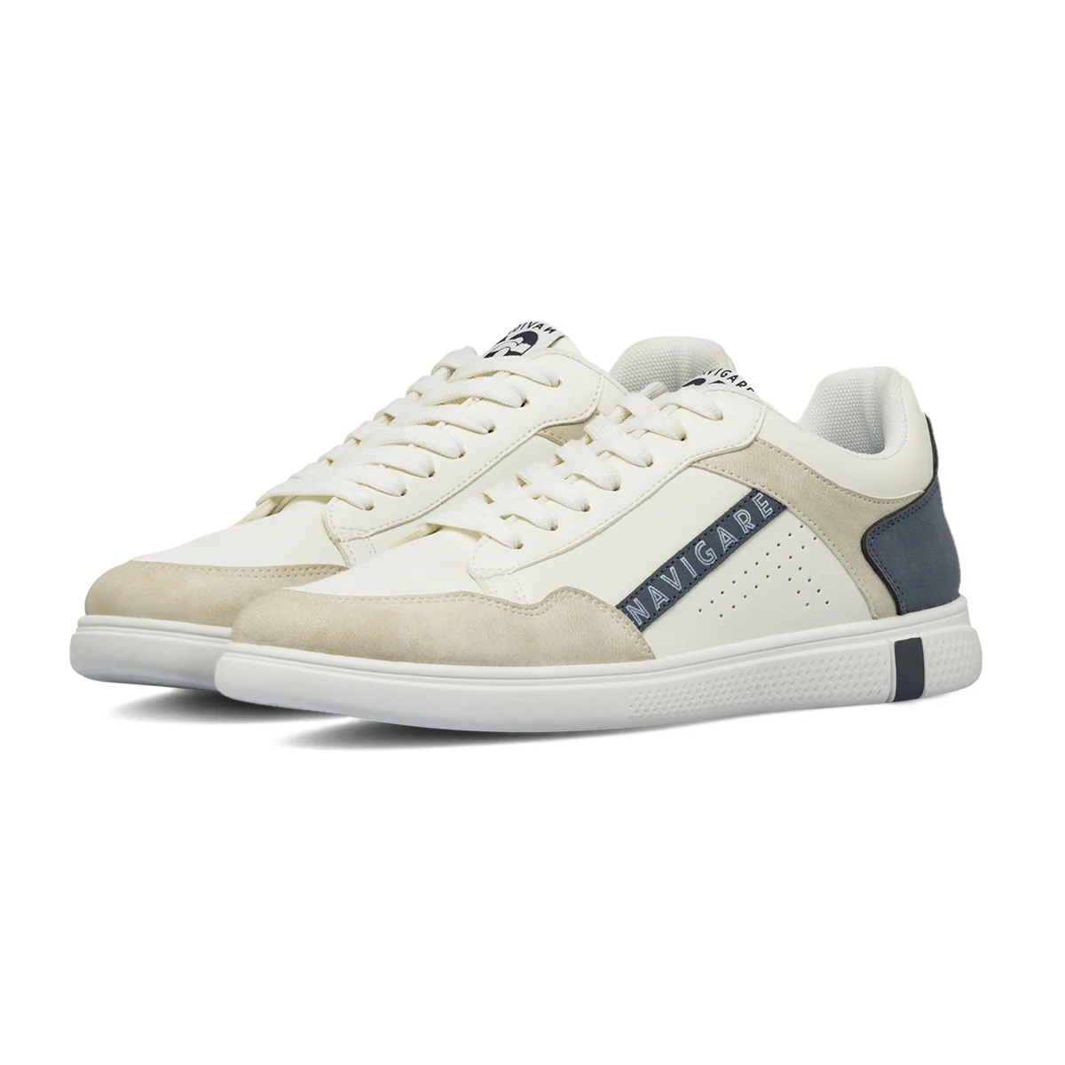 Sneakers da uomo bianche con inserti beige e blu Navigare