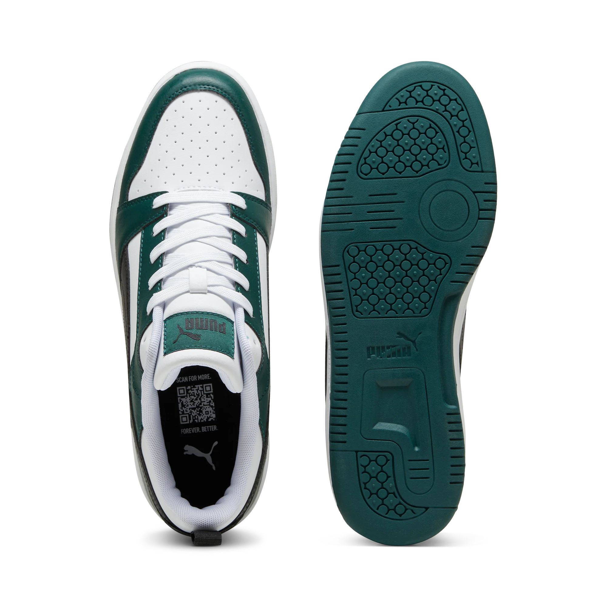 Sneakers da uomo bianche nere e verde scuro con logo Puma Rebound V6 - Image 6