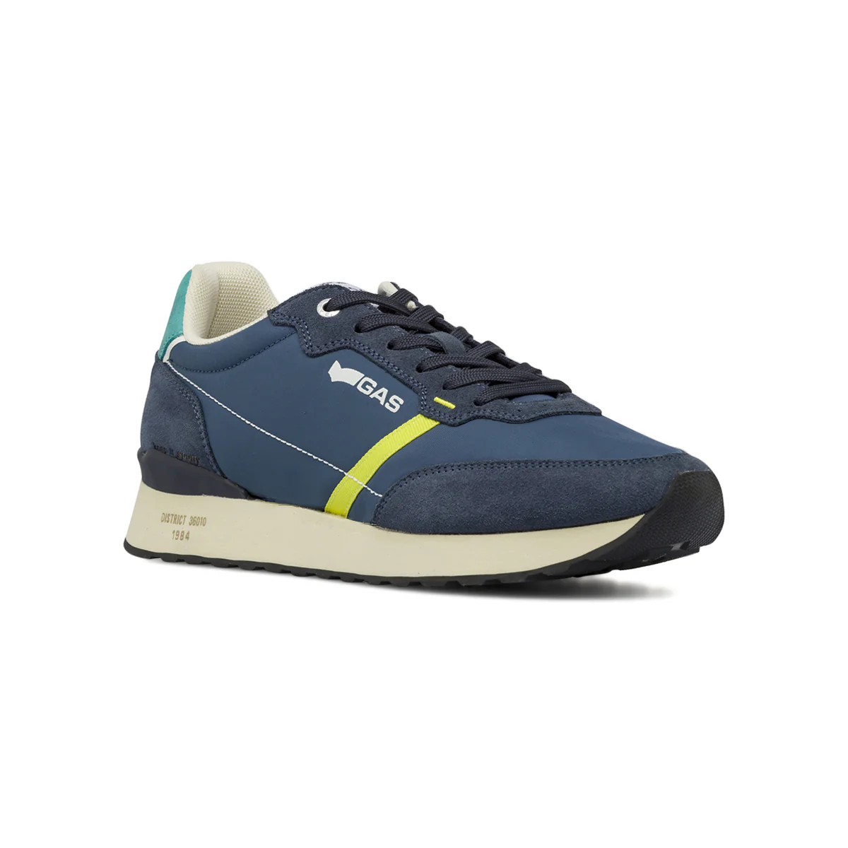 Sneakers da uomo blu con banda gialla Gas - Image 2