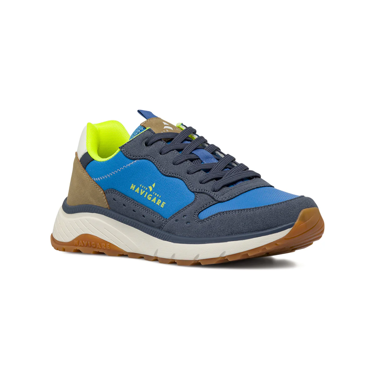 Sneakers da uomo blu in tessuto con dettagli giallo Navigare - Image 2