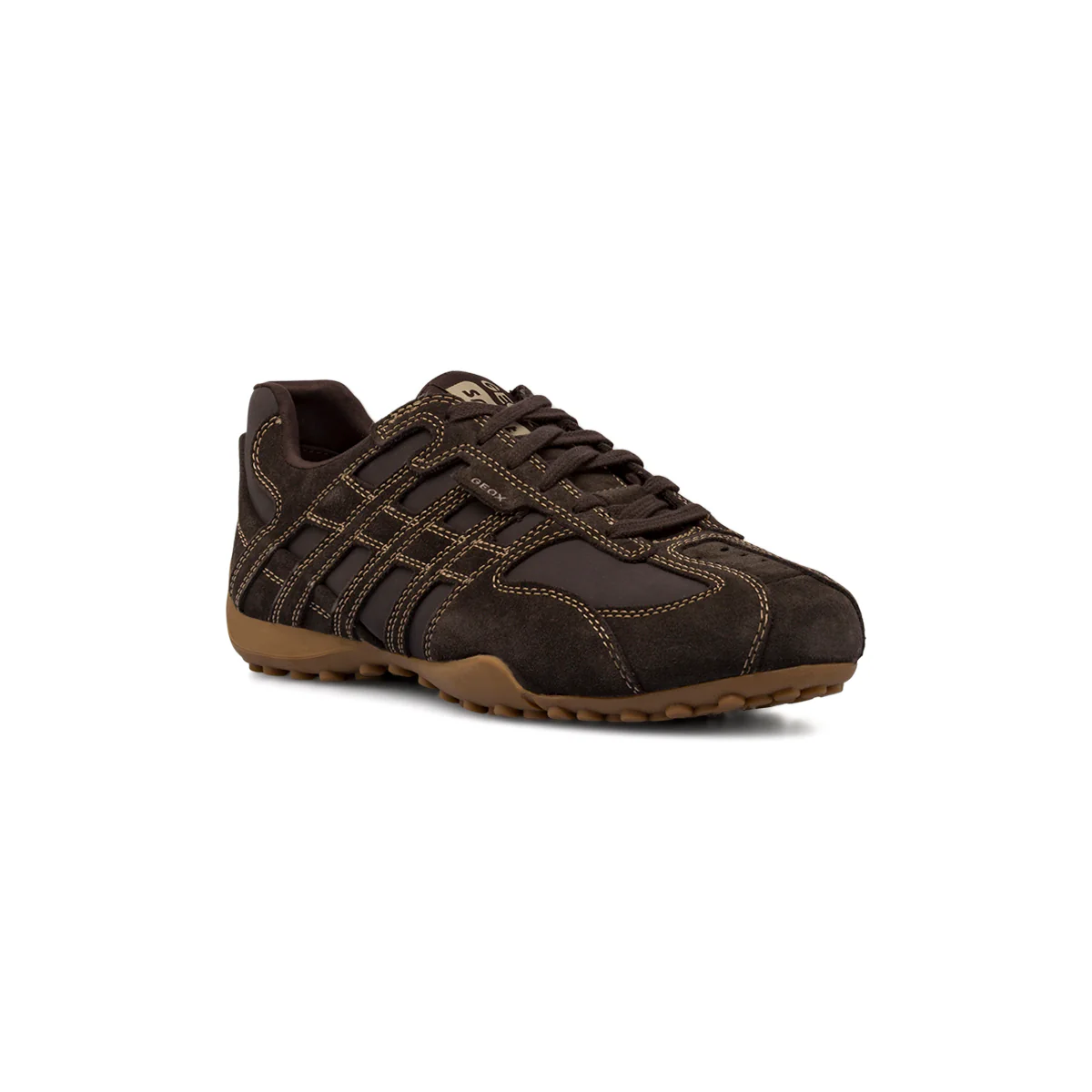 Sneakers da uomo marroni in pelle scamosciata con cuciture beige a contrasto Geox - Image 2