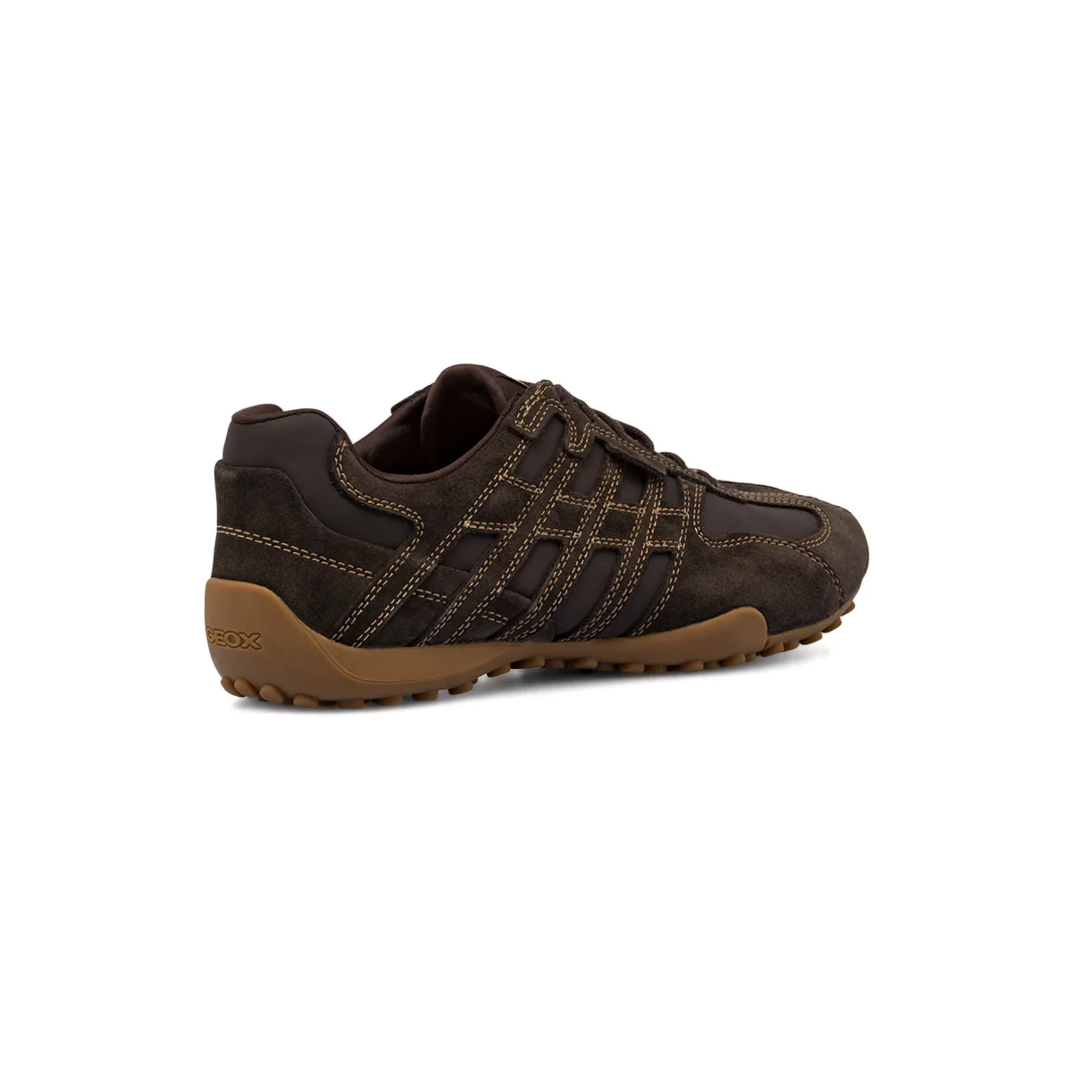 Sneakers da uomo marroni in pelle scamosciata con cuciture beige a contrasto Geox - Image 3