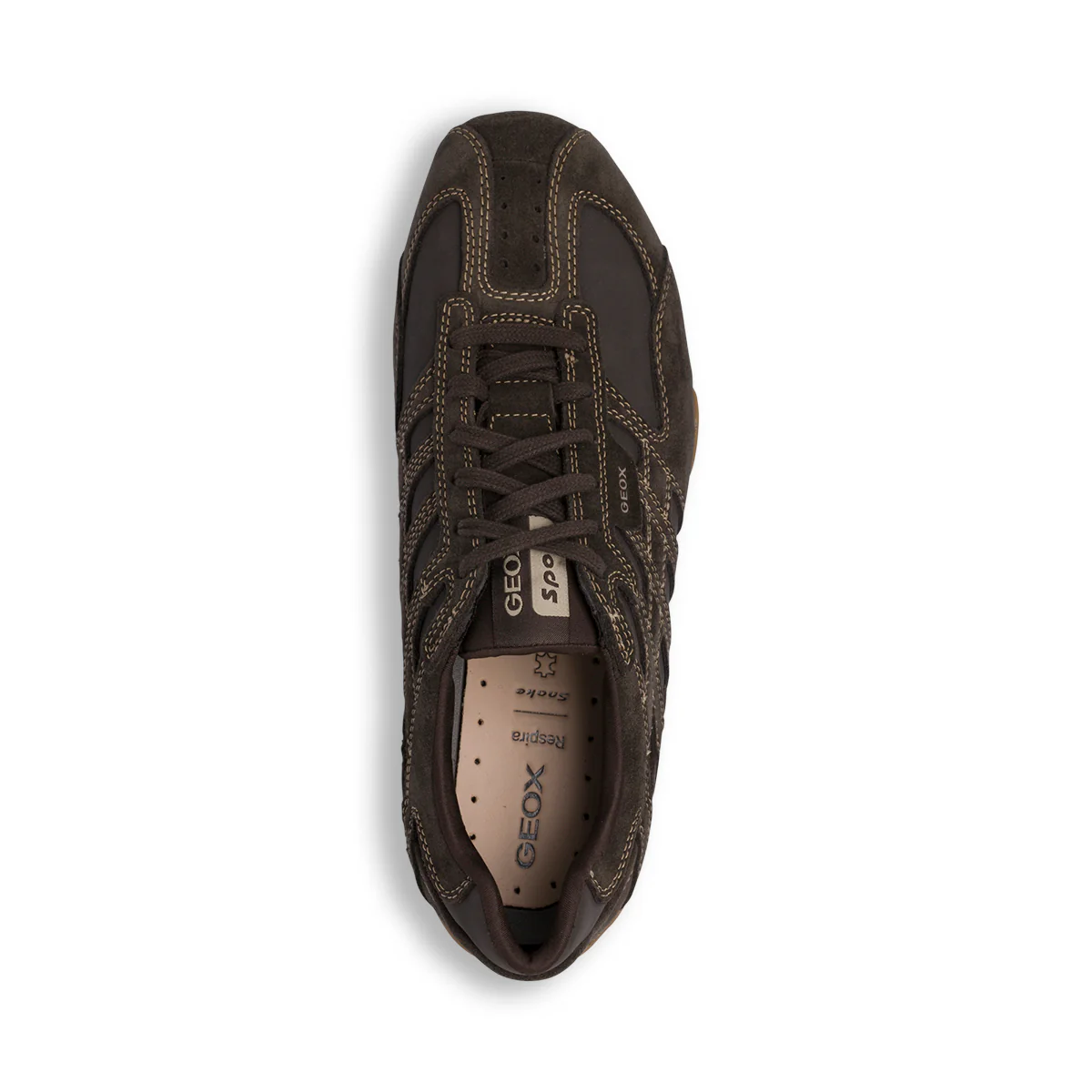 Sneakers da uomo marroni in pelle scamosciata con cuciture beige a contrasto Geox - Image 5