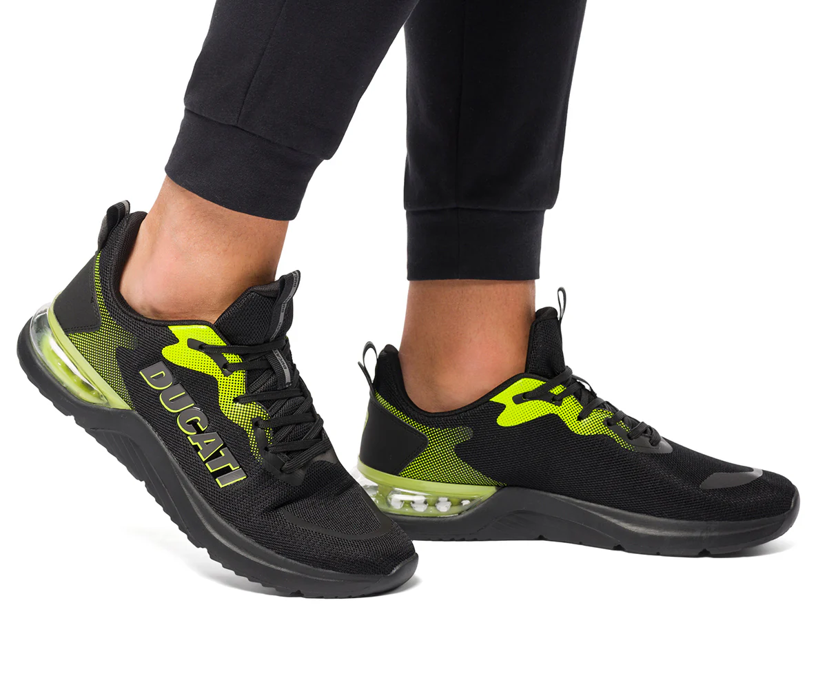 Sneakers da uomo nere e giallo fluo con suola ad aria Ducati Frontera 3
