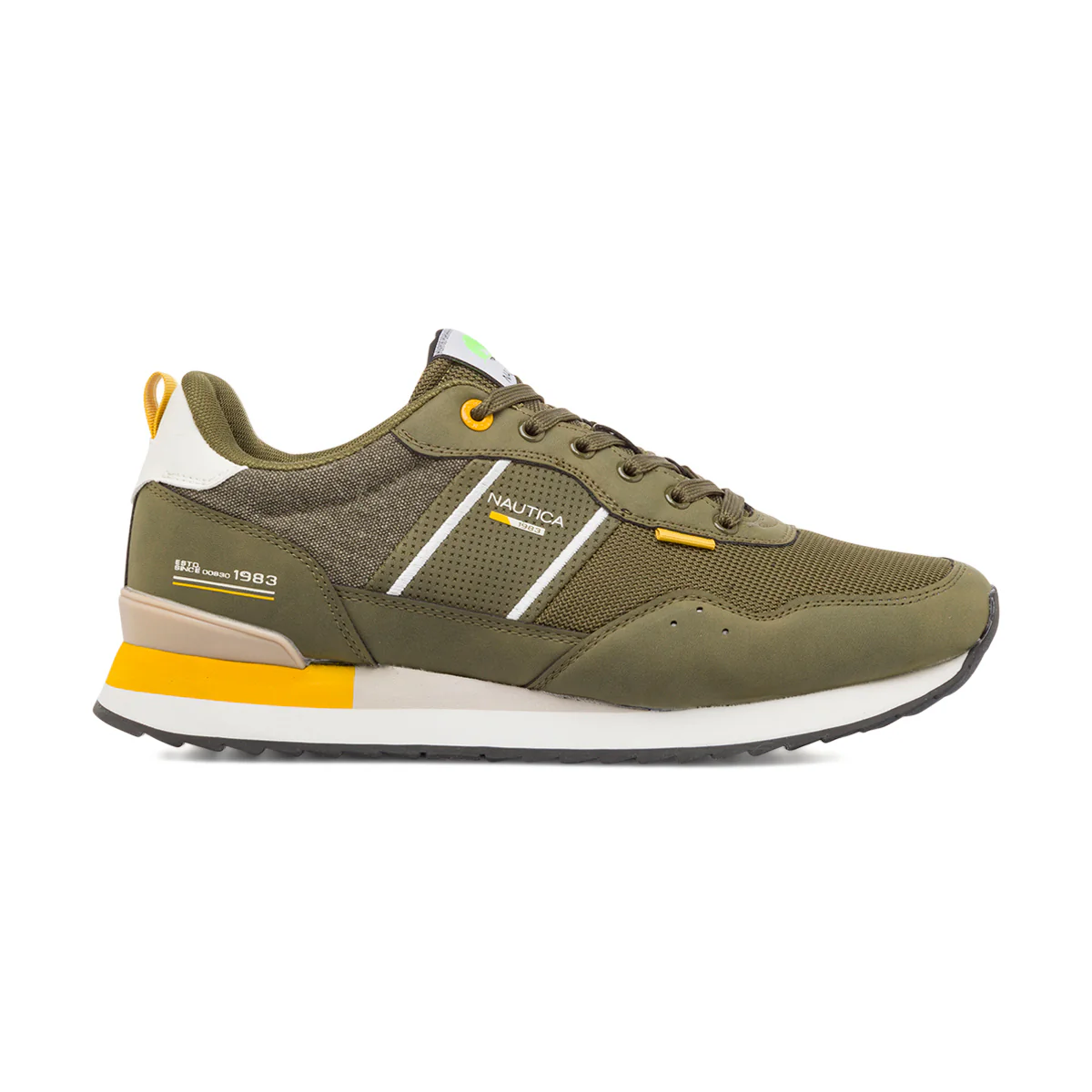 Sneakers da uomo verde oliva con dettagli gialli Nautica