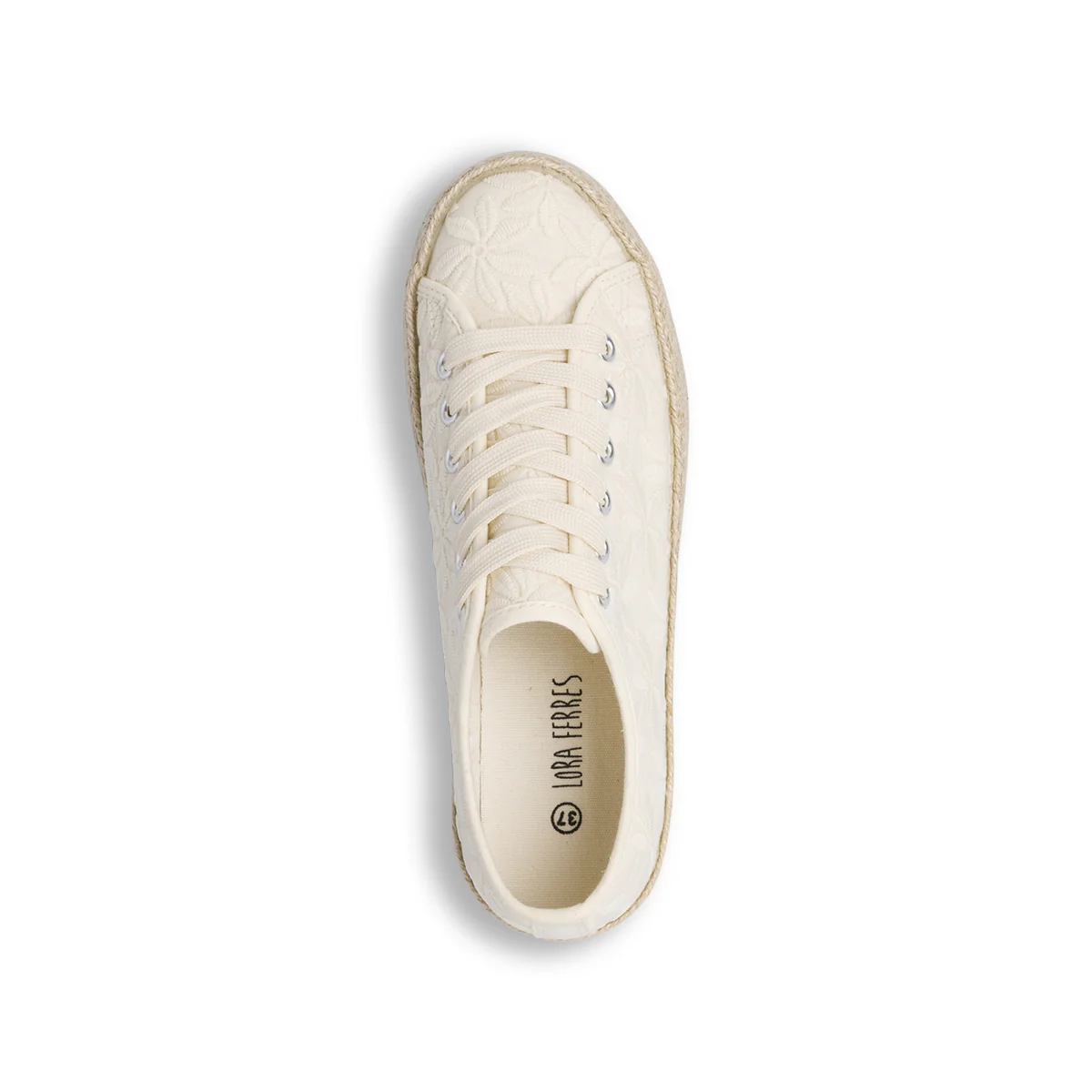 Sneakers donna beige con ricamo floreale e suola in corda Lora Ferres - Image 6