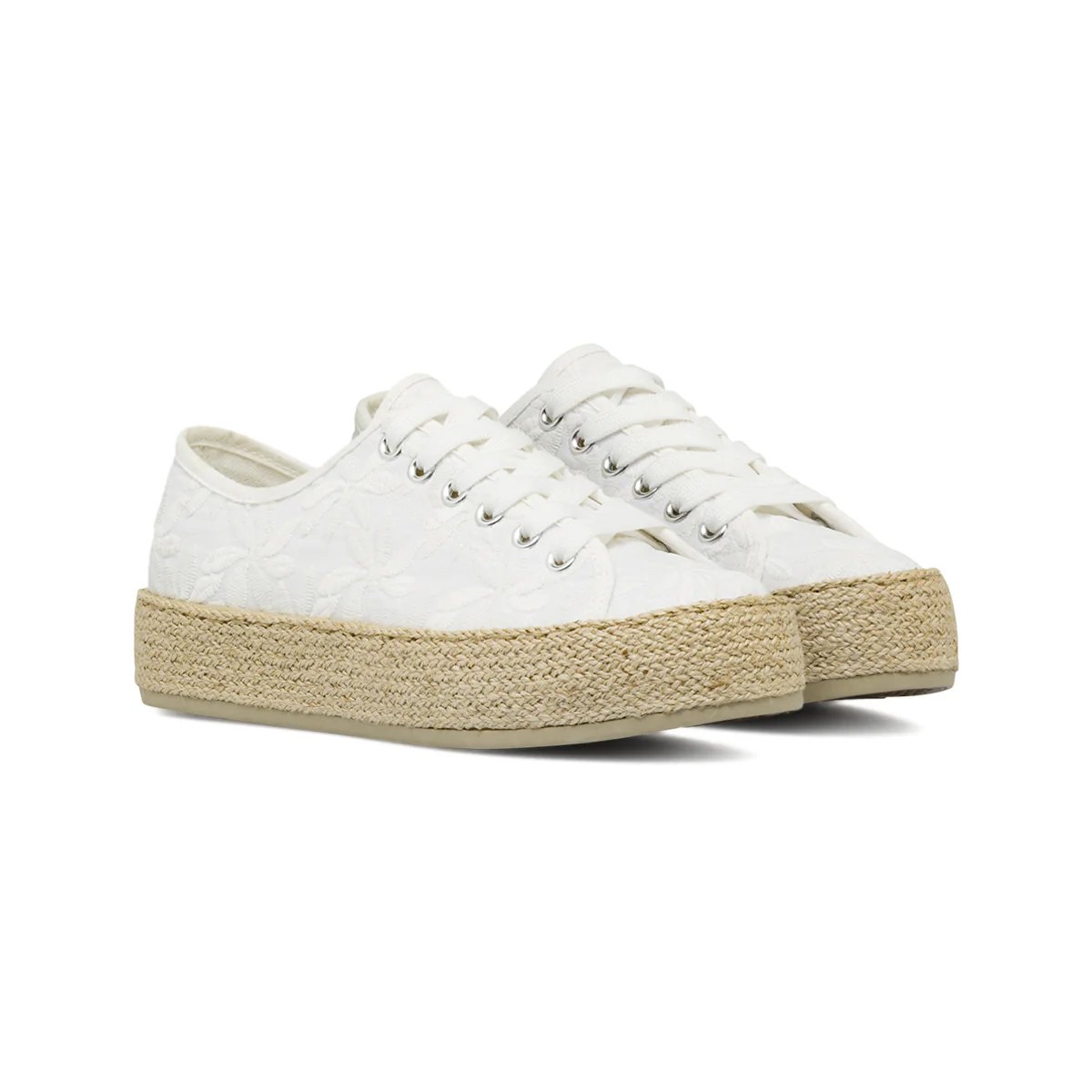 Sneakers donna bianche con ricamo floreale e suola in corda Lora Ferres