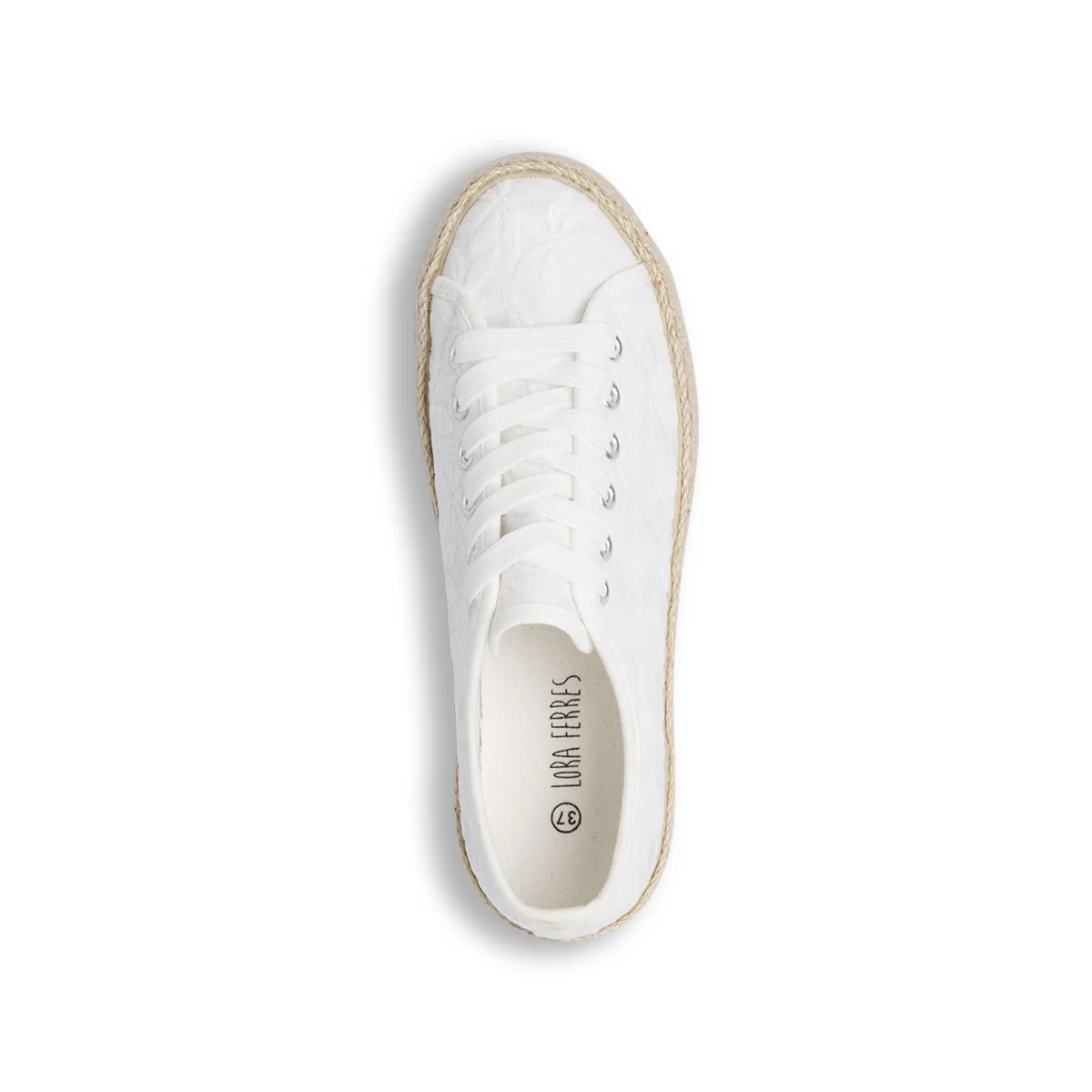 Sneakers donna bianche con ricamo floreale e suola in corda Lora Ferres - Image 5