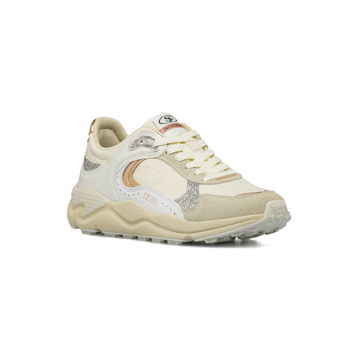 Sneakers donna Swish Jeans bianche con glitter e inserti metallizzati - Image 2