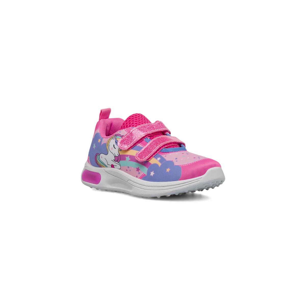 Sneakers fucsia da bambina con luci nella suola e stampa Unicorno - Image 2