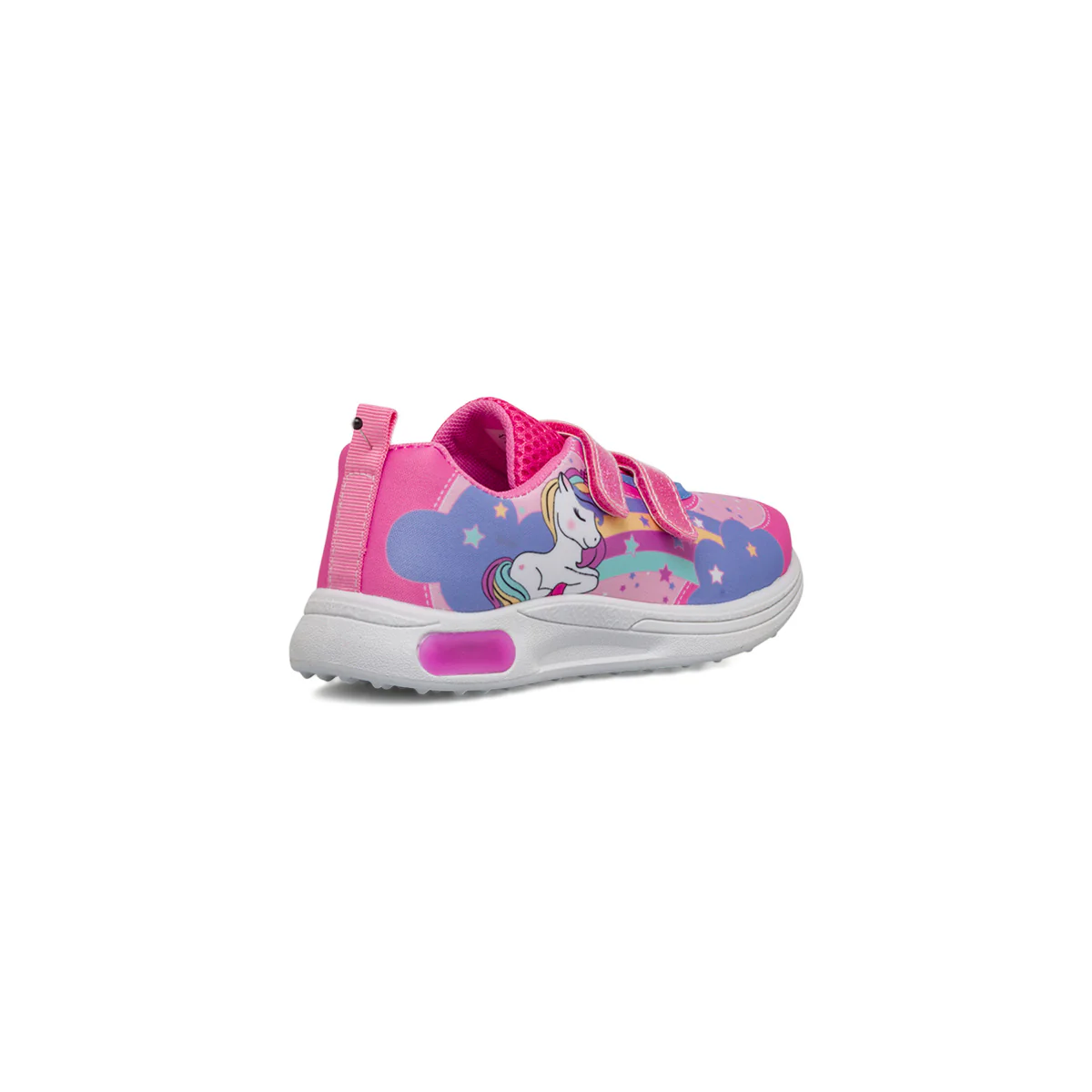 Sneakers fucsia da bambina con luci nella suola e stampa Unicorno - Image 3