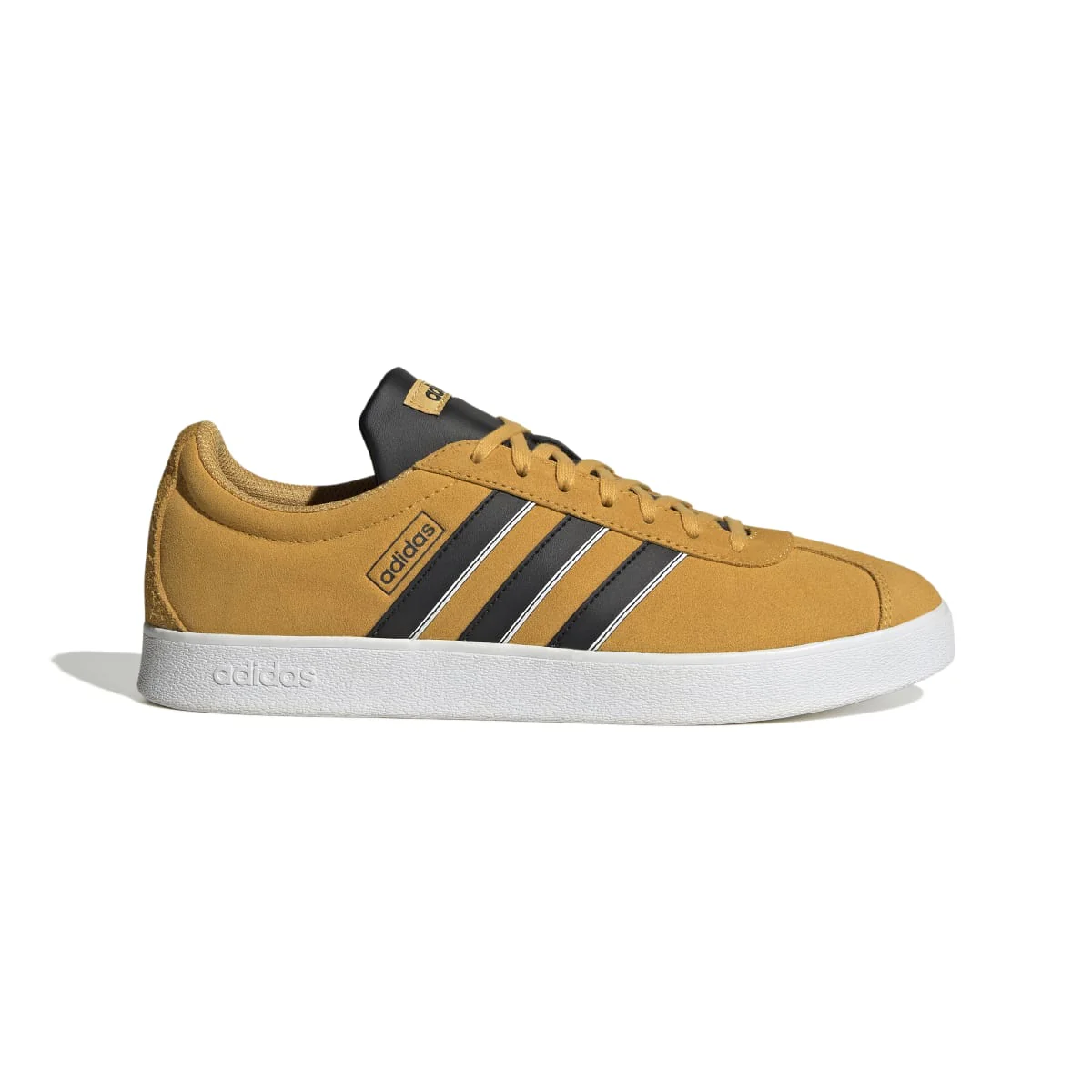 Sneakers giallo ocra da uomo con strisce laterali nere adidas VL Court 2.0
